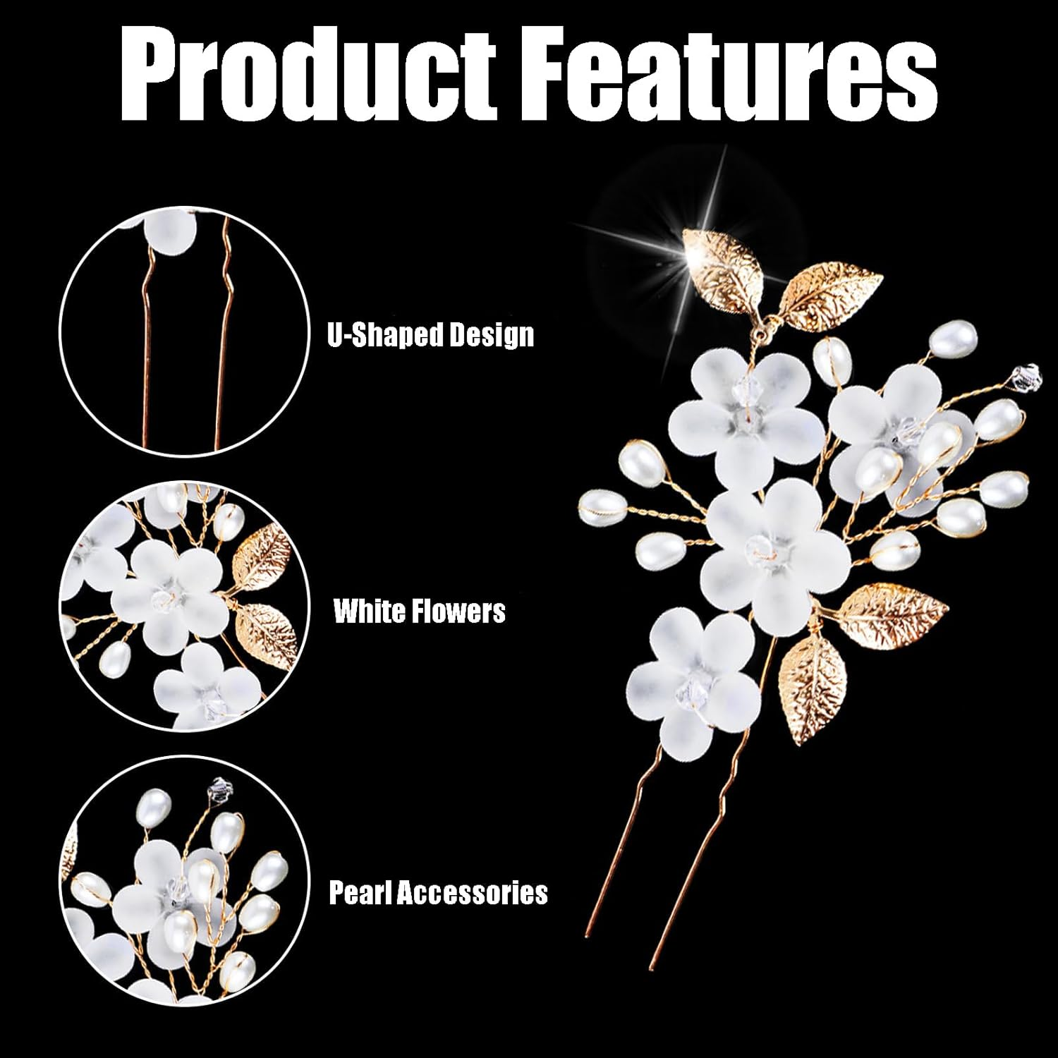 Wedding Hair Pins, 5 Pieces Hair Accessories Bridal U-Shaped Flowers Pearls Hair Pins for Bride Wedding Hair Accessories Bridal Jewellery Wedding Jewellery for Women and Girls image number 1