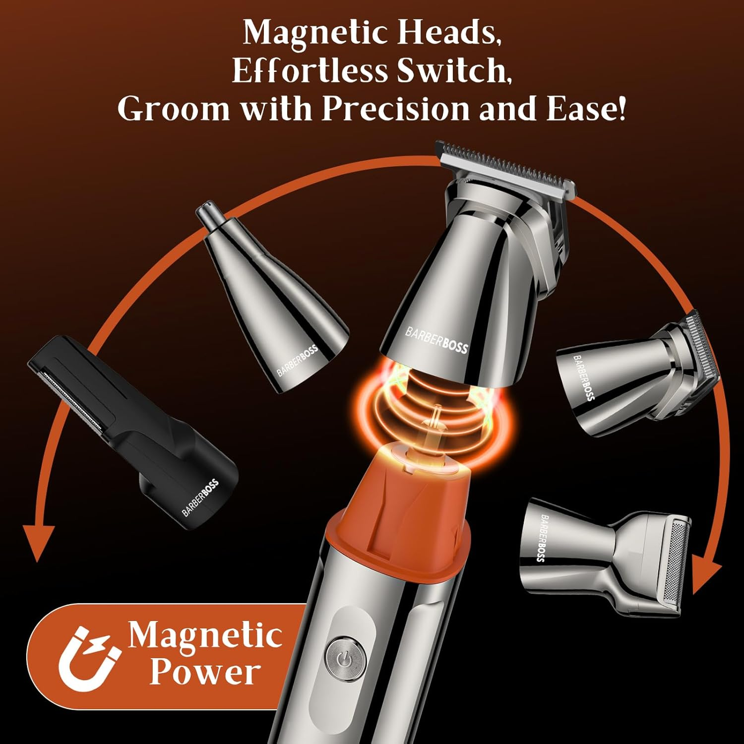 Barberboss 5-In-1 Men'S Beard Trimmer Grooming Kit for Men, Cordless Hair Clipper, Nose & Body Shaver with LED Display & USB-C Charge, Body Groomer image number 3