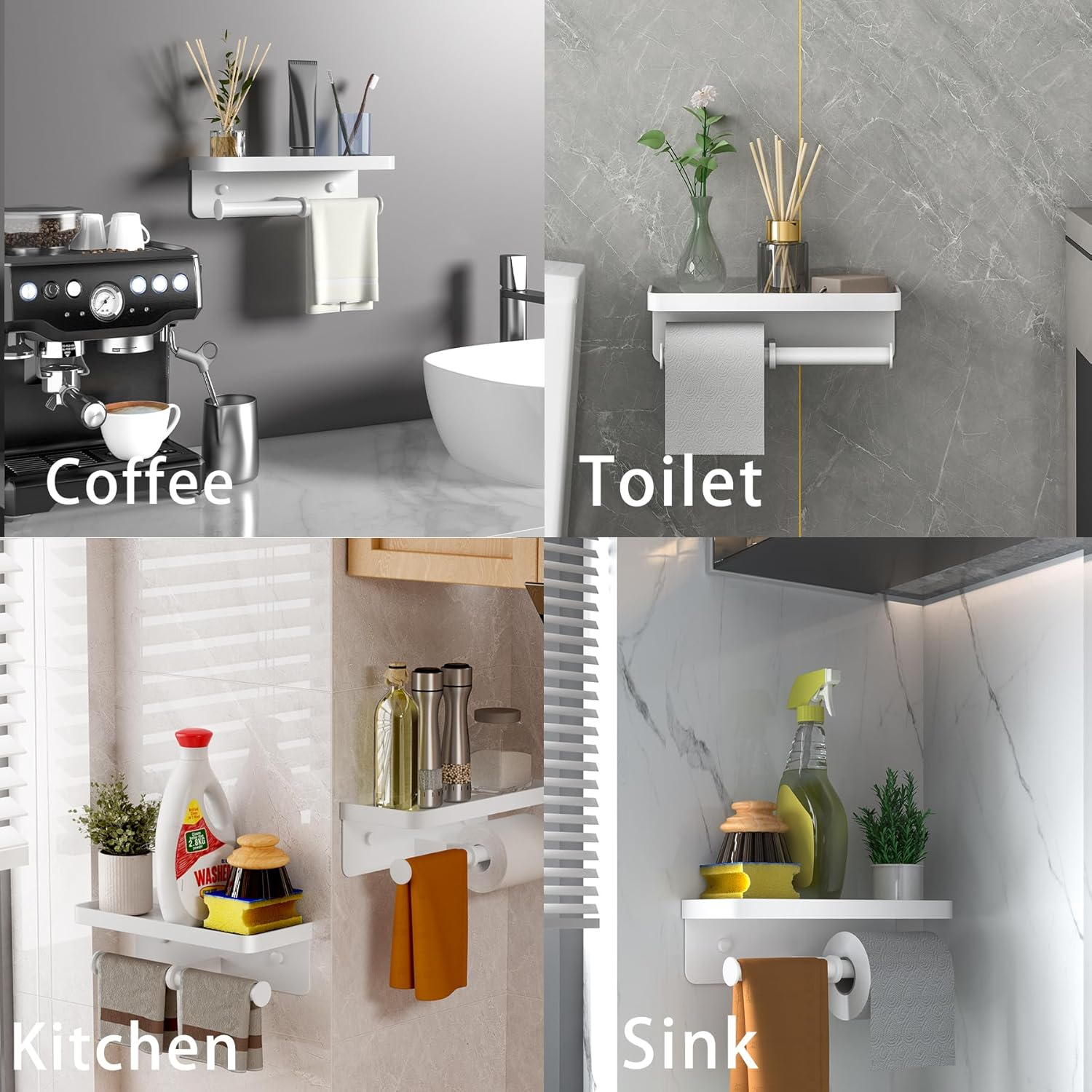 Double Toilet Paper Holder with Shelf, Imonse Paper Towel Holder Wall Mount,Tissue Roll Holder for Bathroom Kitchen RV, Double Tissue Roll Rack with Adhesive & Screw (White) image number 1