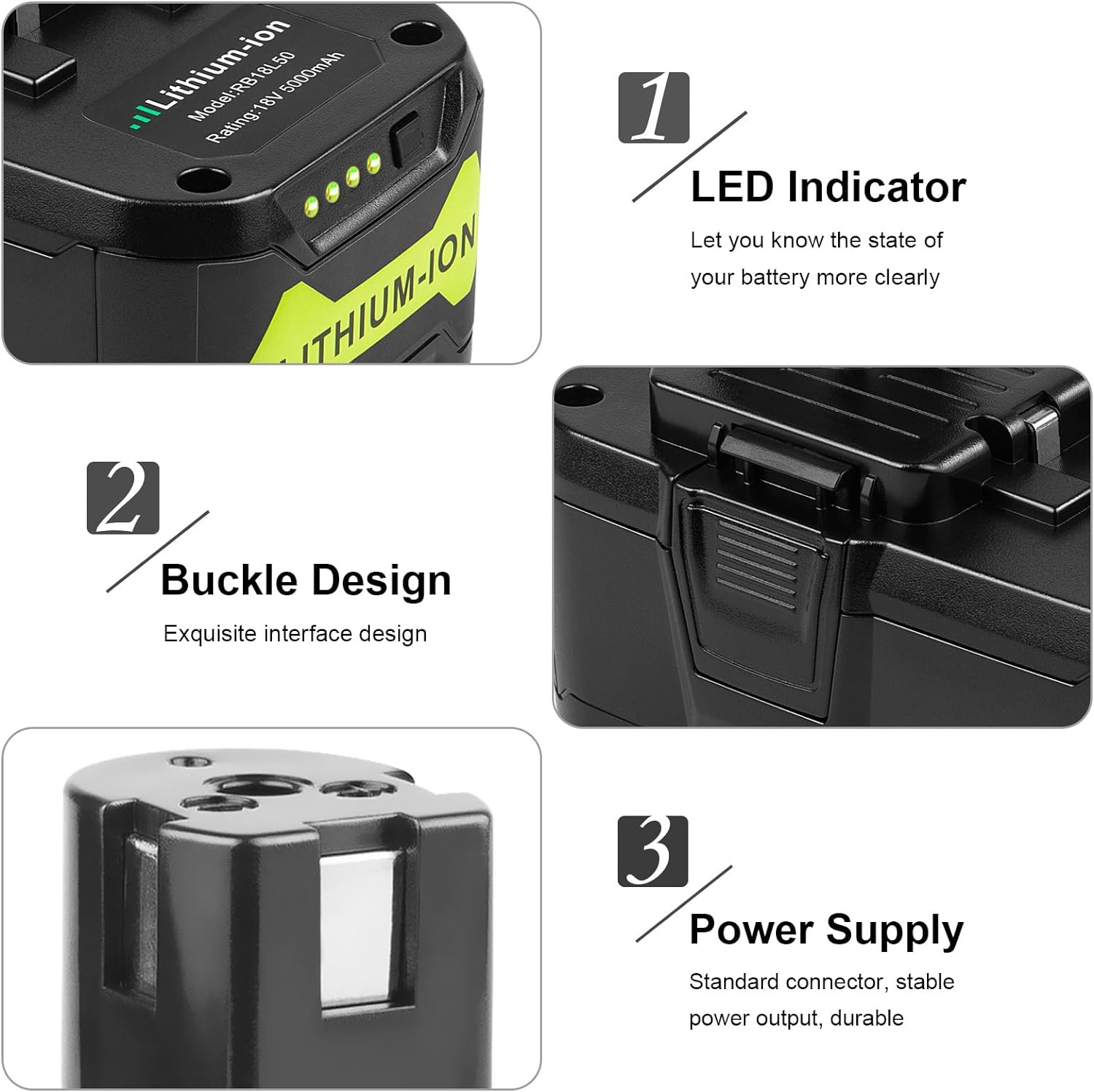 Aryee 2 Pack 5.0Ah 18V Replacement Battery for Ryobi One+ Cordless Tool Lithium P102 P103 P105 P107 P108 P109 BPL-1815 BPL-1820G BPL1820 BPL18151 image number 1