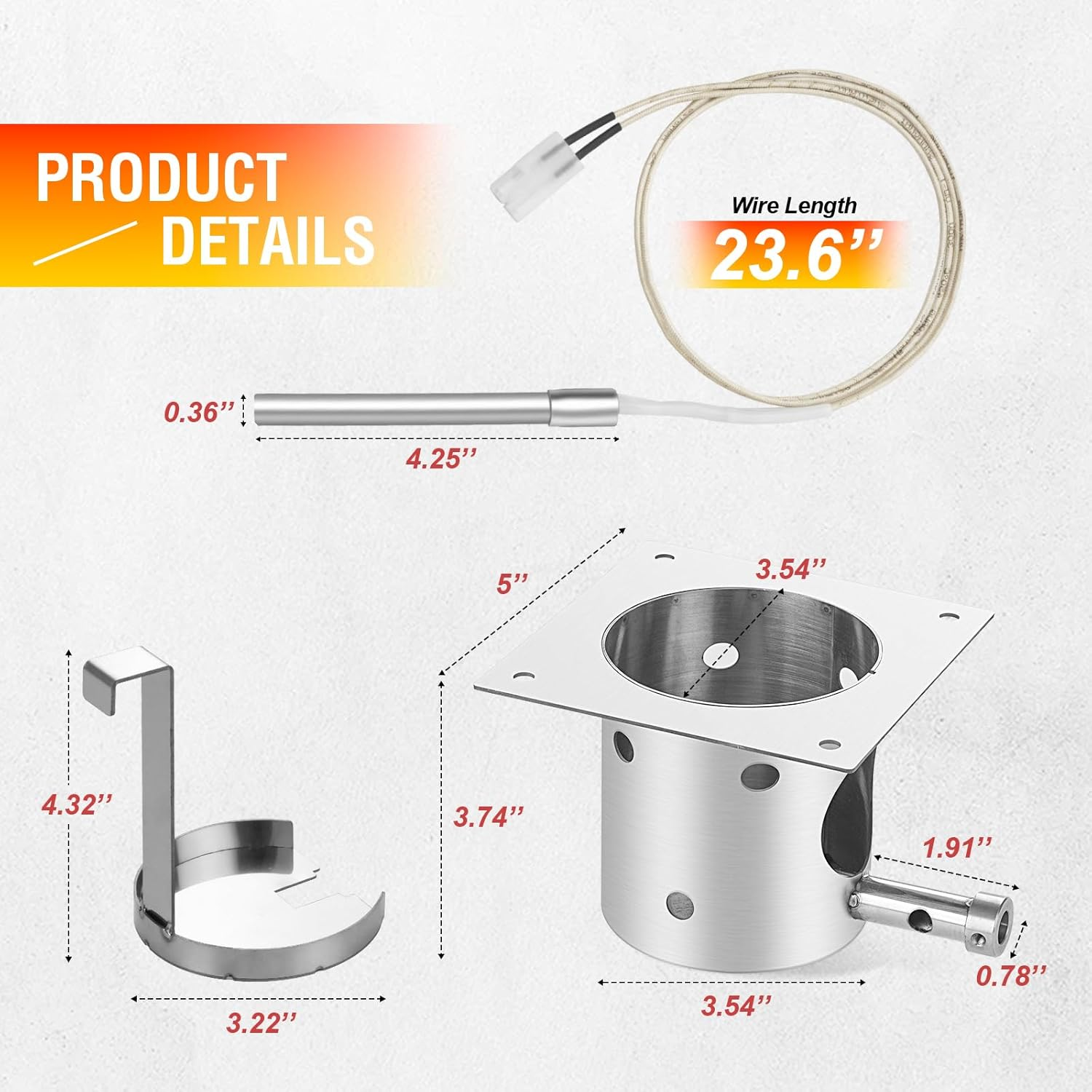 Fire Burn Pot and Hot Rod Ignitor Replacement Parts for Traeger,Pit Boss Pellet Grill Burner, Fire Burn Pot Kit for Z Grills, Stainless Steel Pit Boss Fire Burn Pot, Fire Burn Pot with Screws and Fuse image number 5