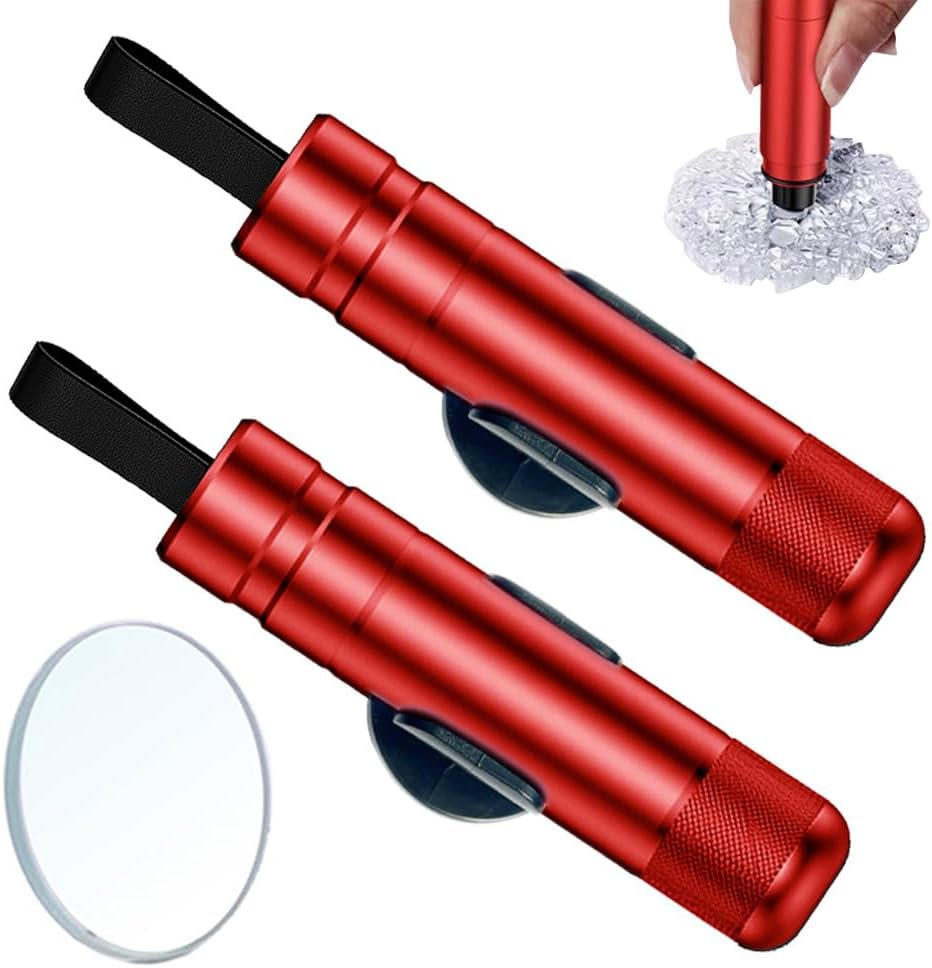 2PCS Car Glass Breaker with Seatbelt Cutter, Portable 2-In-1 Safe Hammer Car Window Breaker under Water, Functional Auto Glass Breaker, Emergency Window Breaking Tool Car Escape Tools (Red) image number 6