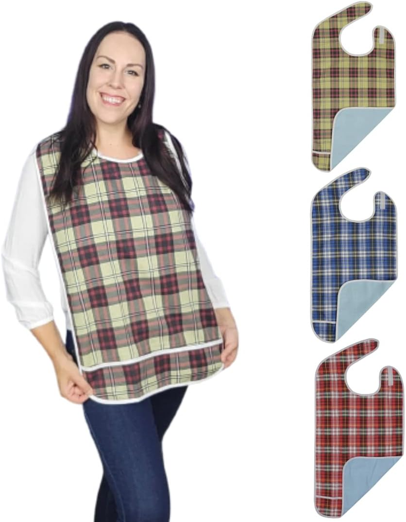 Modaliv 3-Pack Adult Bibs &ndash; Waterproof, Reusable Eating Aprons with Crumb Catcher, Machine Washable Clothing Protectors for Seniors, Elderly & Special Needs image number 5