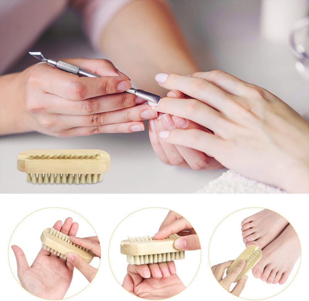 AYBUY 2 Pack Double Sided Wooden Nail Brush, Boar Bristle Nail Cleaning Brush, Nails Scrubber for Manicure and Pedicure Grooming image number 1