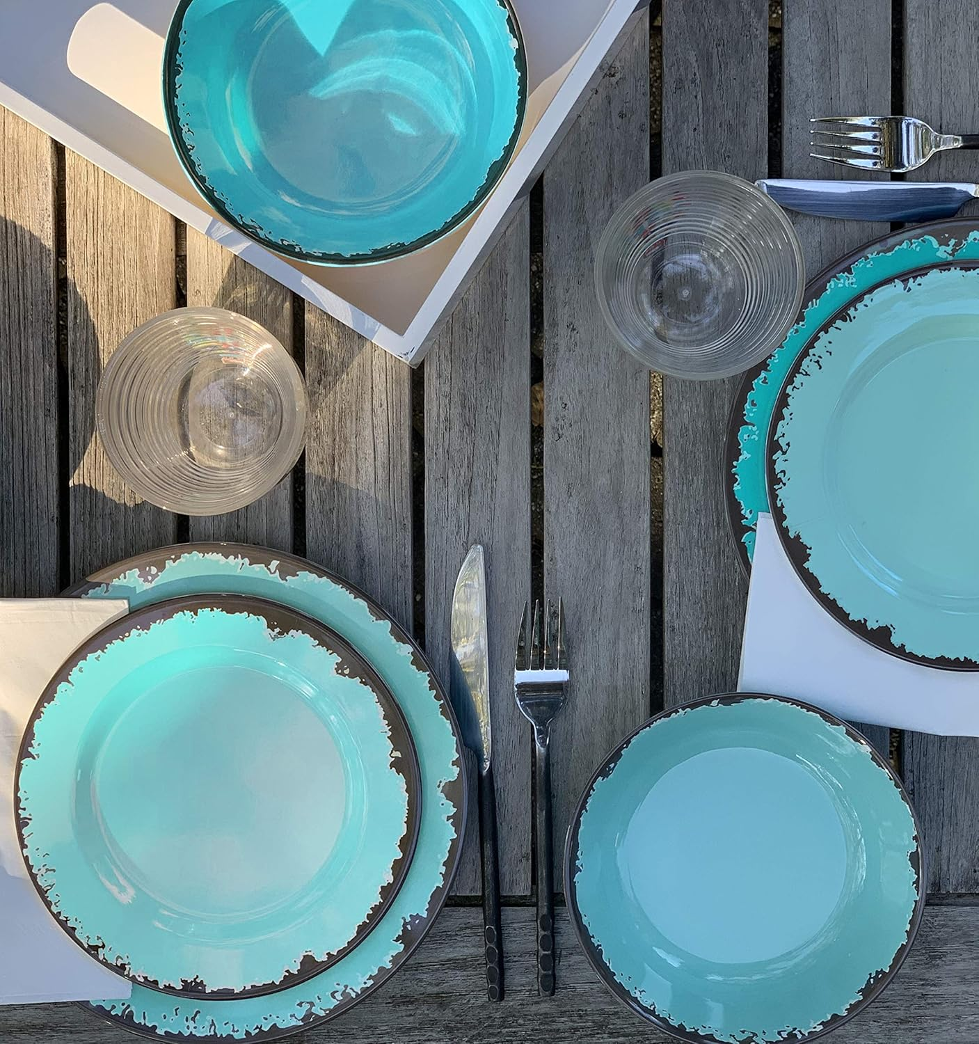 Fox Run Melamine Dinnerware Set Teal, 10" image number 3