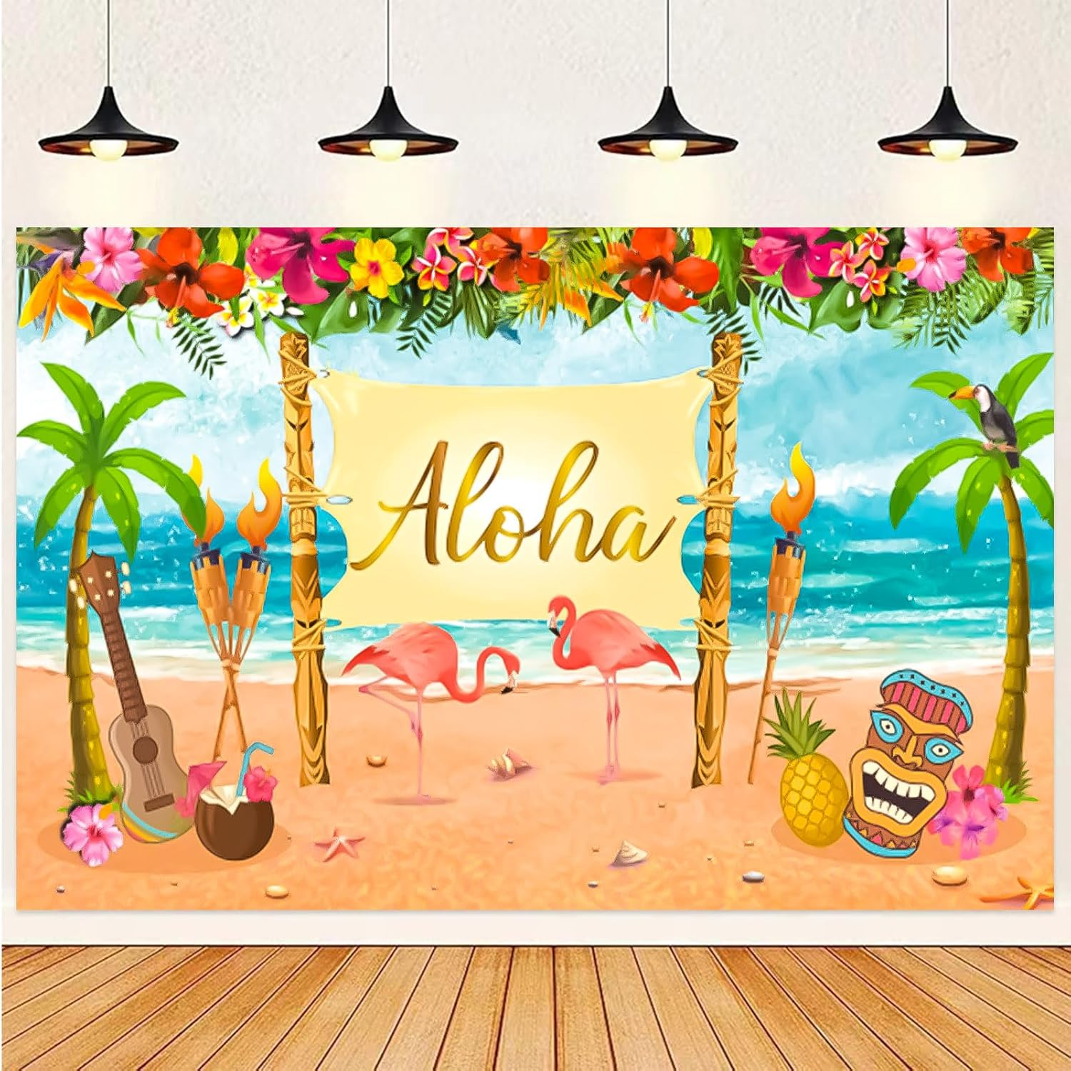 CHEUNGHAO Hawaiian Aloha Party Decoration, 185 X 110 Cm Extra Large Summer Luau Beach Party Banner Backdrop Background Photography for Baby Shower Tropical Themed Decoration Birthday Musical Party image number 4
