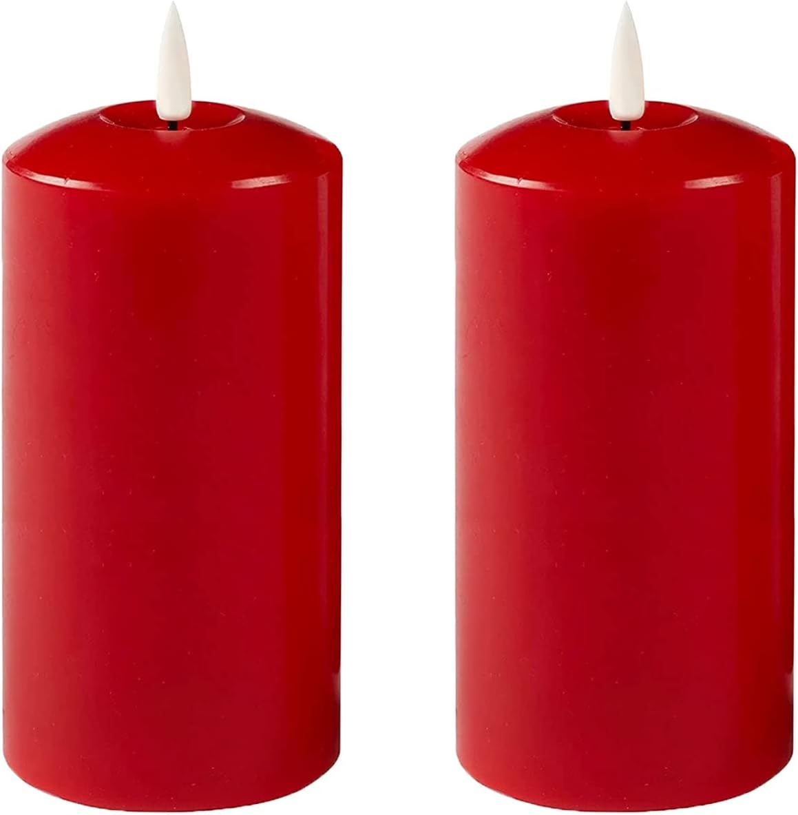 Set of 2 LED Red Wax Pillar Candles - 3 Size Options - 18Cm image number 1