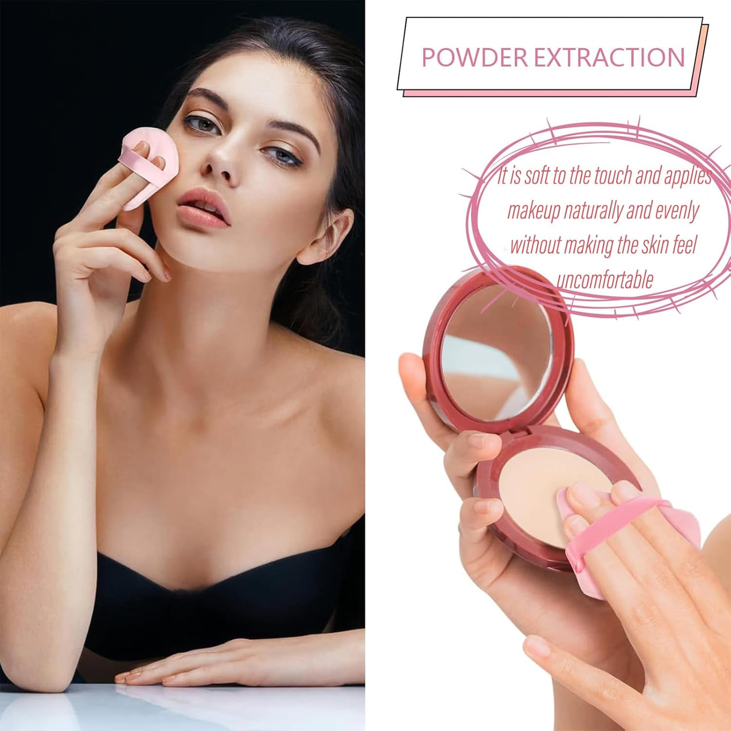 20Pcs Powder Puff and Makeup Sponges Set, Reusable Face Makeup Sponge Blender with Strap, Wet/Dry Use for Foundation & Powder, Fluffy Bow Headband and Wrist Absorbent Wristband, Used for Washing Face and Skincare (Pink) image number 4