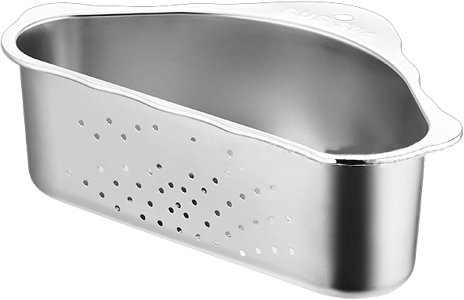 RODISHOMM Triangle Sink Drainer Basket, Stainless Steel Corner Sink Drain Shelf with Suction Cups, Triangular Food Waste Filter for Kitchen Sink, Fruit Washing & Drainage (Silver)
