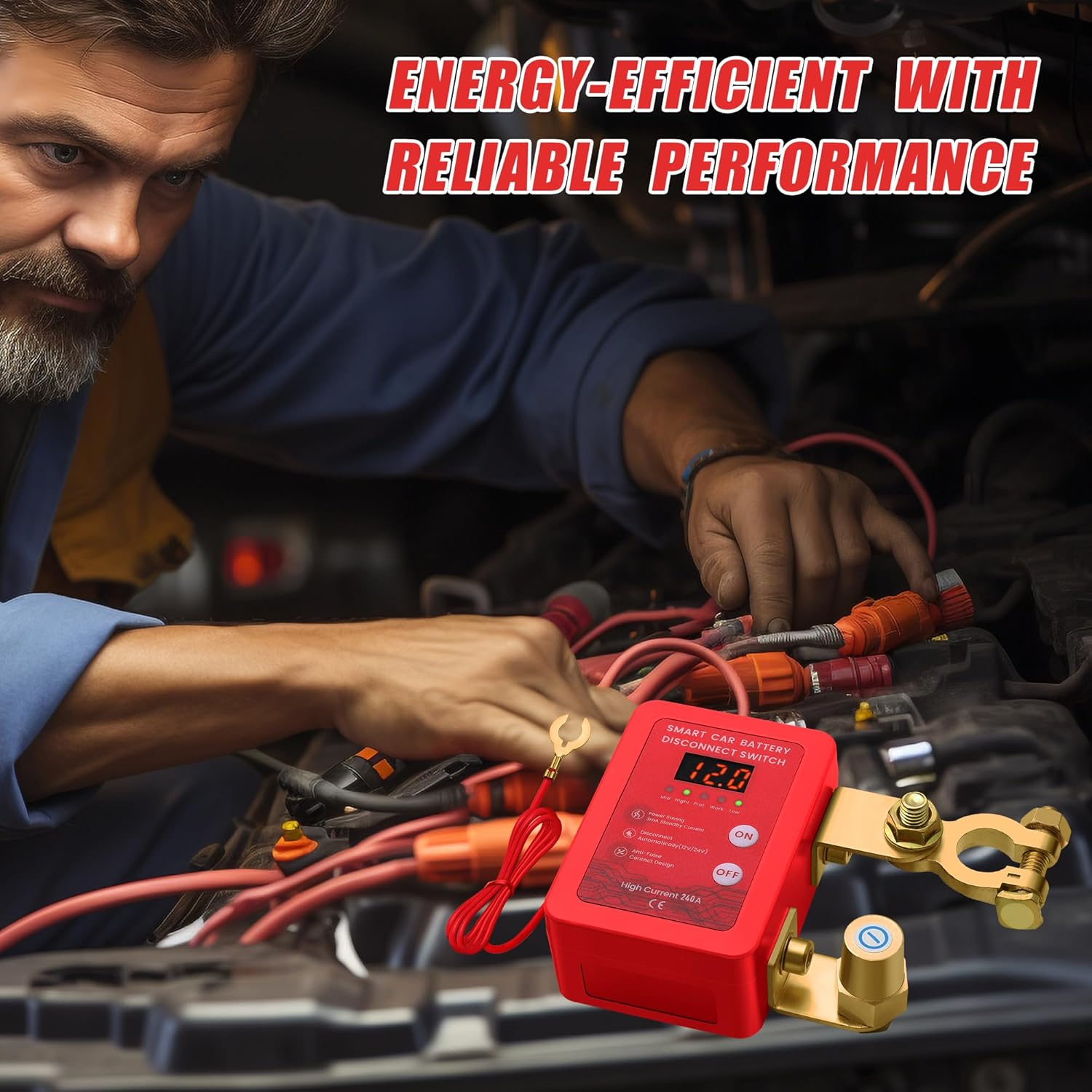 Venxykod 240A Remote Battery Disconnect Switch 24V Anti-Theft Car Battery Switch Automatic Power Shut off Switch with LED Display for Car Truck RV ATV Vehicle Boat image number 4