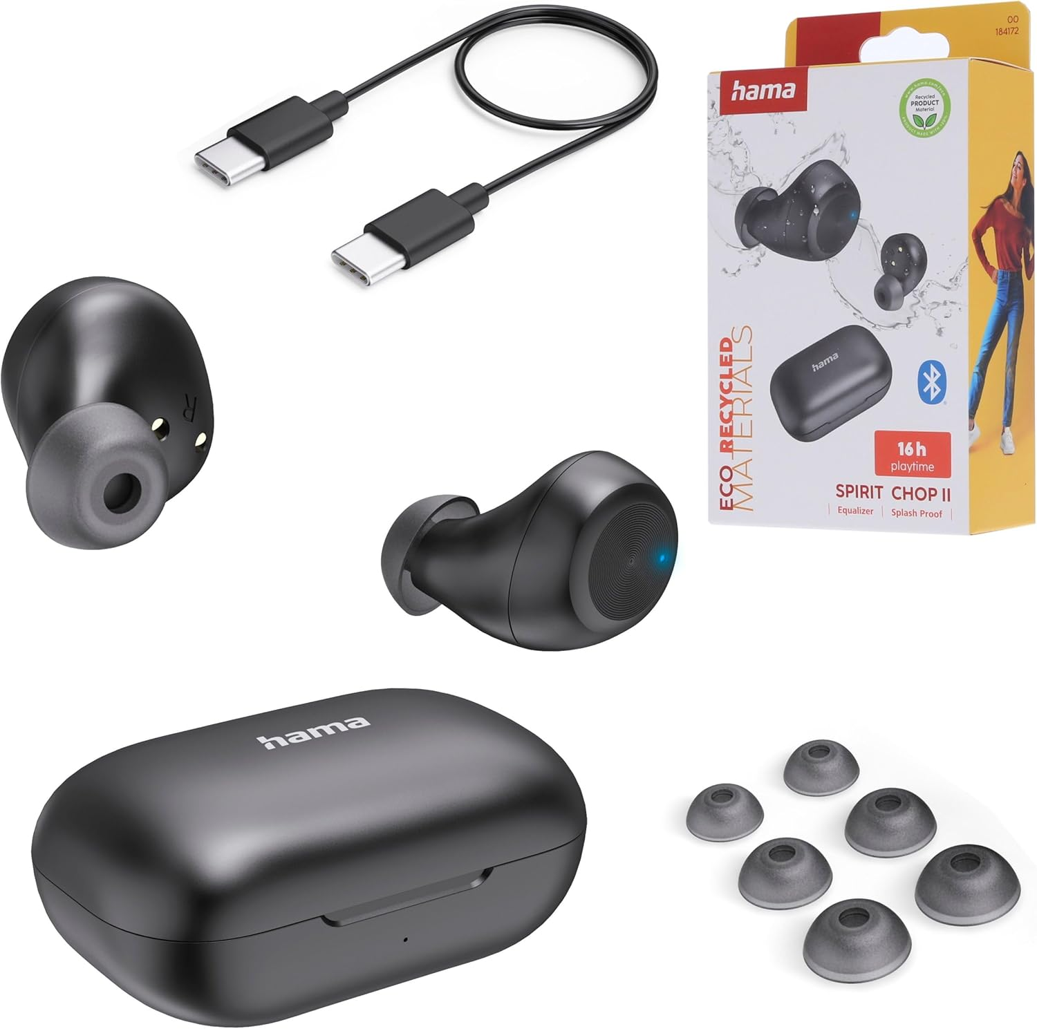 Hama Spirit Chop II TWS Bluetooth EQ Headphones - Black