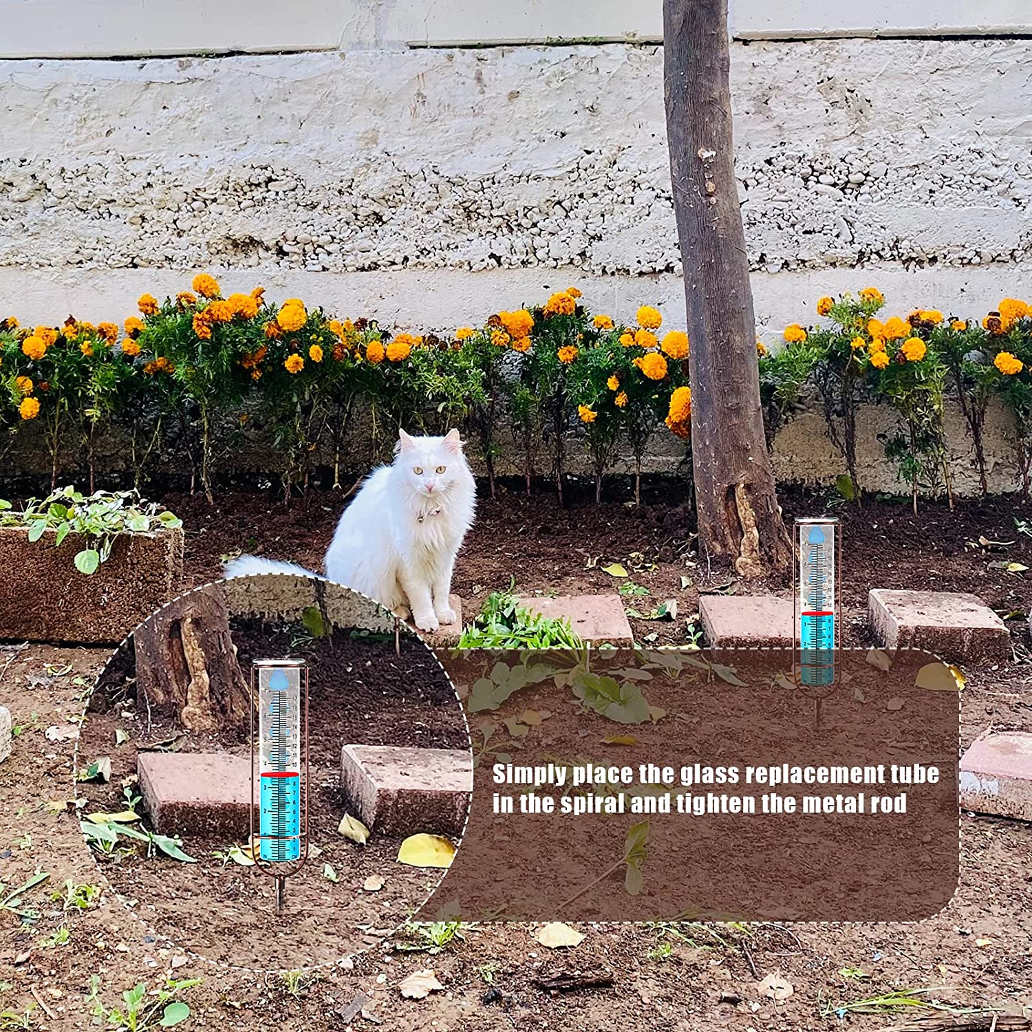 Rain Gauge Outdoor, 7 Inch Large Capacity Glass Rain Gauge Outdoor with Stake and Gasket, Easy to Read Removable Rain Gauges for Yard, Lawn, Garden, Fence (Bronze) image number 6