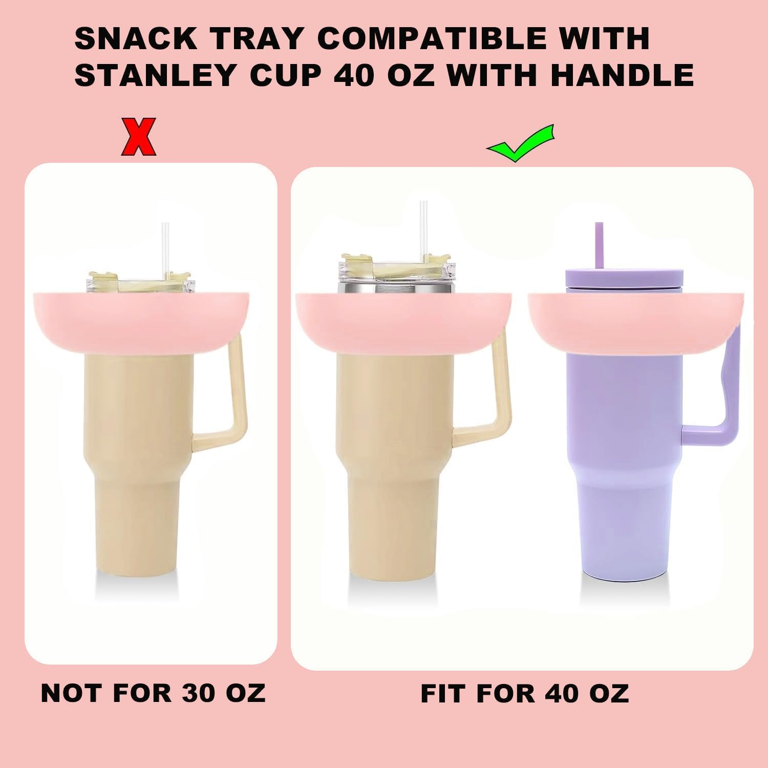 LINZOM Stanley 40Oz Cup Accessories Set Snack Container with Straw Cover for Gym Travel Outdoor Use Leakproof Reusable Pink Design (2-In-1 Combo) image number 3