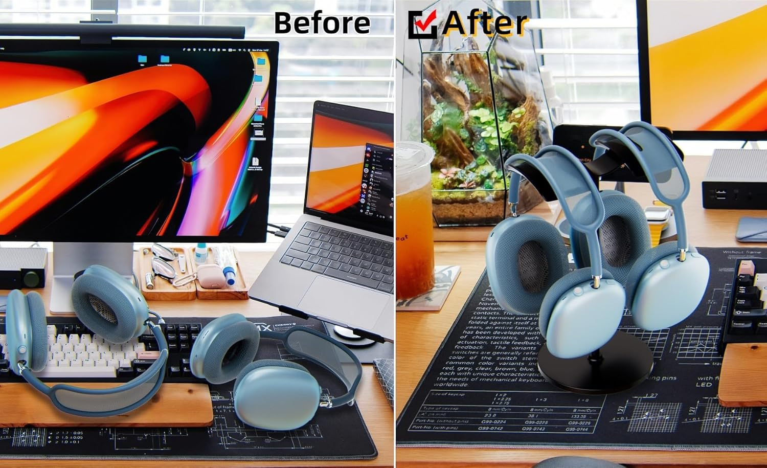 NQQNQQ DJ-O Aluminum Dual Headphone Stand for Over-Ear Gaming Headsets &ndash; Heavy Base Holder Compatible with Beats, Bose, ATH, AKG. (Silver)