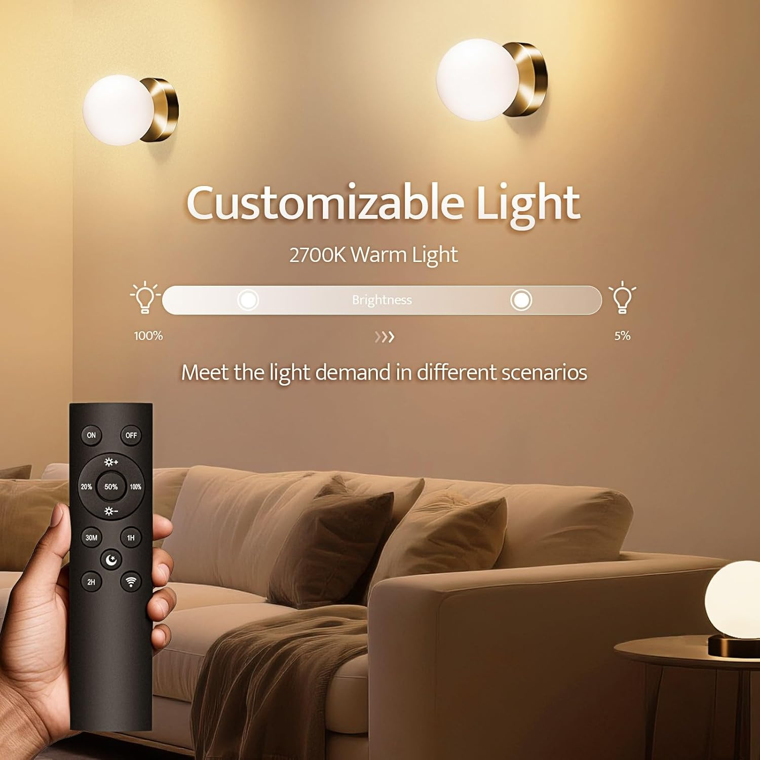 Battery Operated Wall Sconce, Dimmable Wireless Gold Wall Lamp with 5200Mah Rechargeable Battery, Portables Cordless Wall Light Fixtures for Painting Living Room Bedroom Bathroom Hallway Decor image number 4