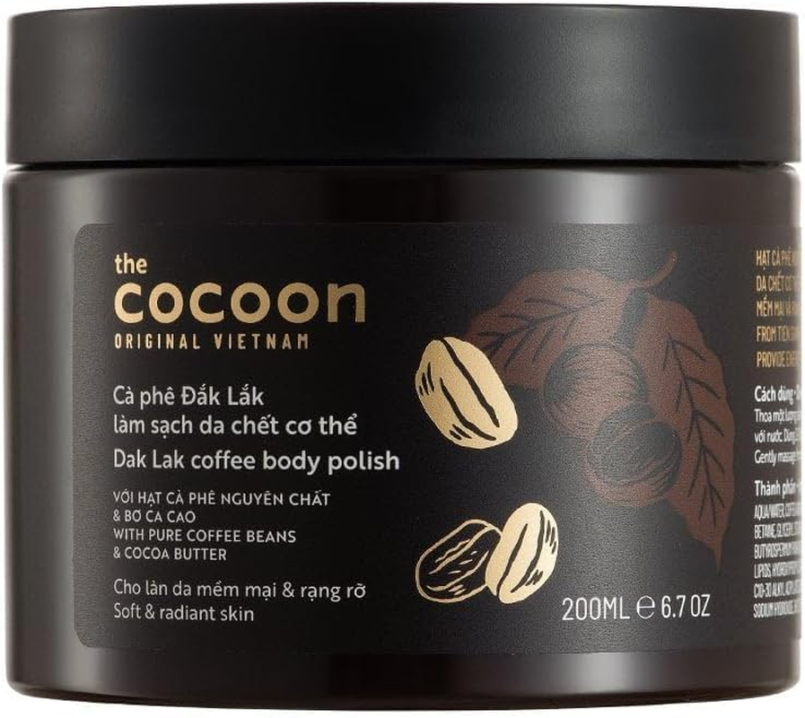 Cocoon Dak Lak Coffee Body Polish with Coconut & Shea Butter. 100% Vegan Exfoliating Scrub for Smooth & Glowing Skins | Reduce Stretch Marks, Acne & Cellulite | 200Ml image number 3