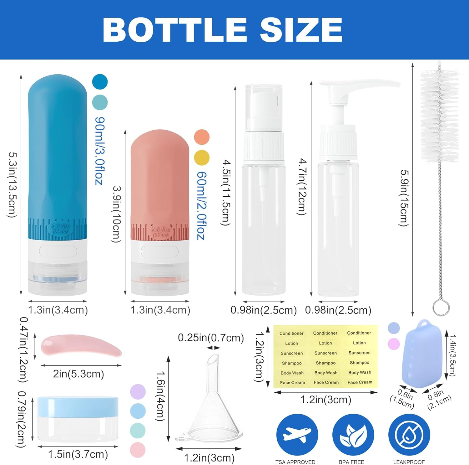 20PCS Travel Bottles Set for Toiletries,Travel Size Leak Proof Reusable Containers for Shampoo and Conditioner Bottles Travel Accessories