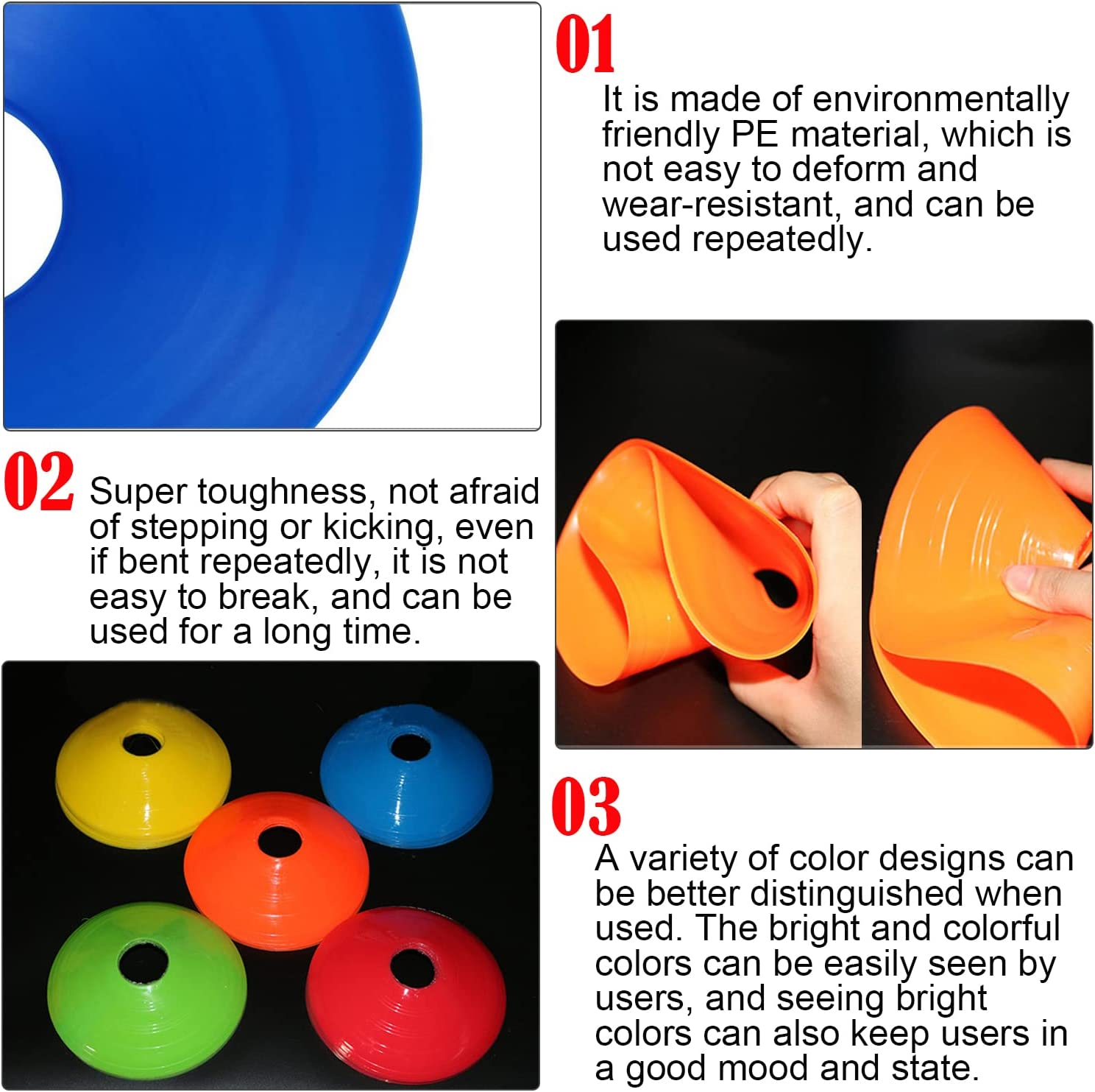 Taicols Agility Field Cones, 20 Pcs Soccer Markers Disc with Net Bag, Pro Disc Cones for Training Football, Soccer Cones Training Equipment for Low Profile Field Markers Training Football Basketball image number 2