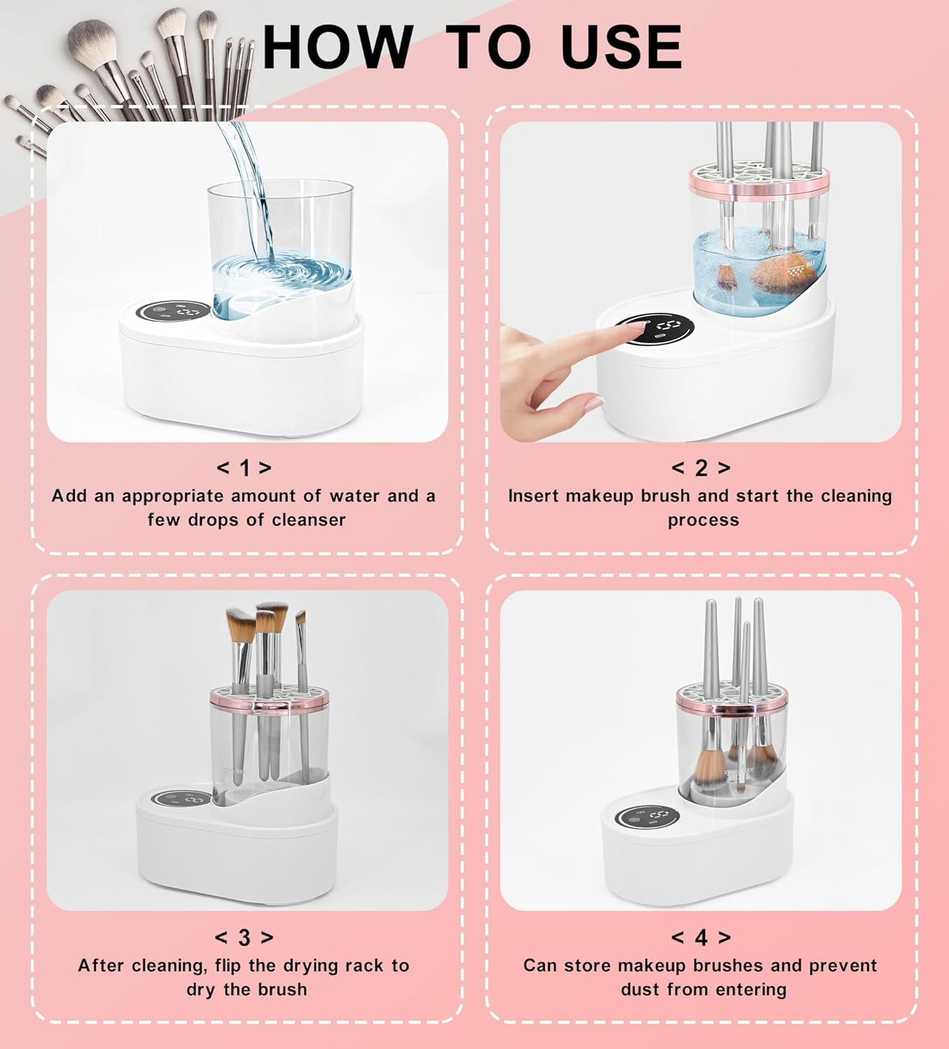 YBVABE Electric Makeup Brush Cleaner and Dryer &ndash; 2-In-1 Plug-In Automatic Spinner, 360&deg; Deep Cleaning for Foundation, Eyeshadow & Blush Brushes image number 5