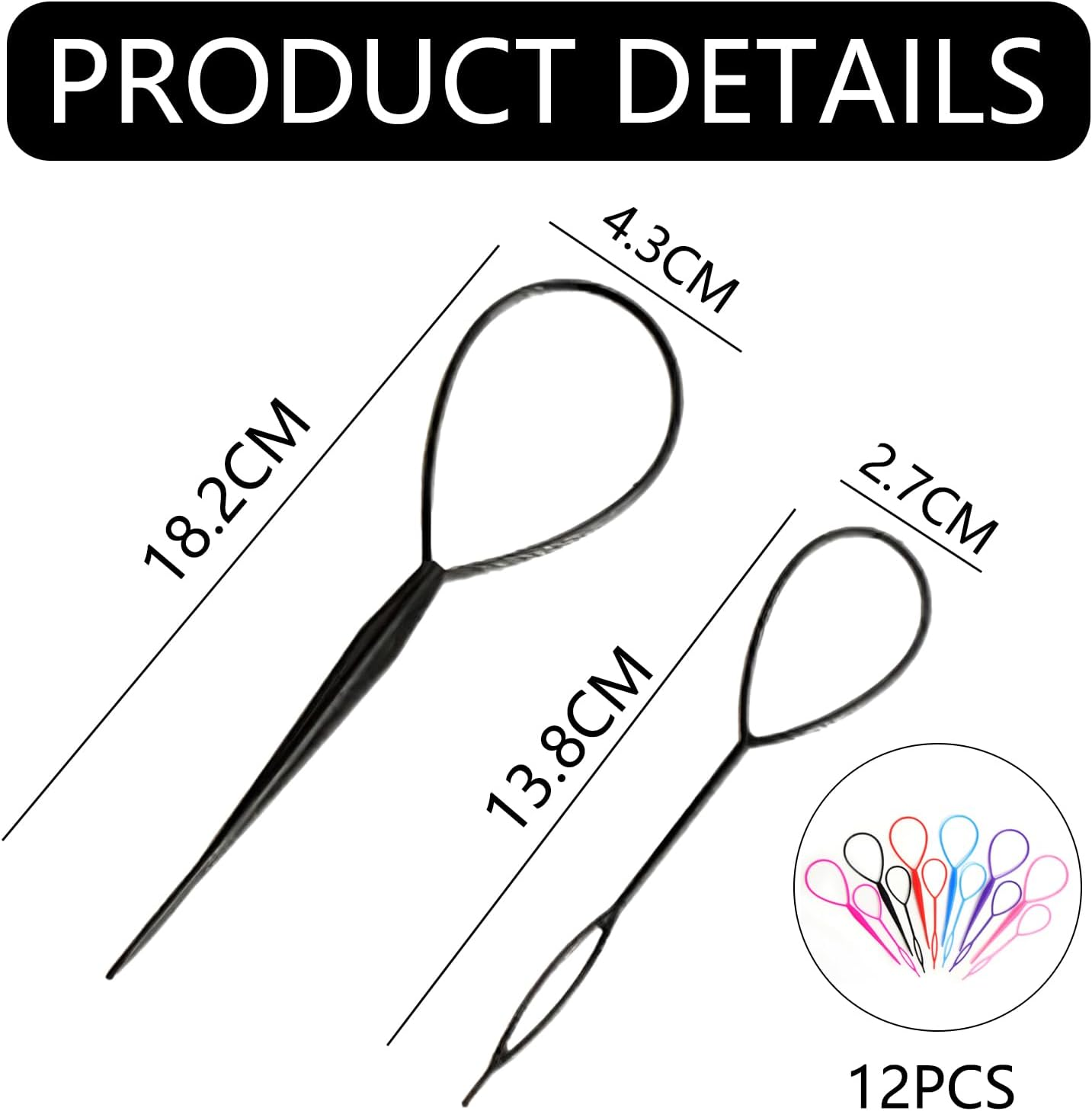 JANGJANG 12 PCS Topsy Tail Hair Tool Set, 6 Colors Hair Loop Styling and Braiding Tools with Large and Small Loopers for Ponytail Making, French Braid Bun and Updo Hairstyles for Women Girls