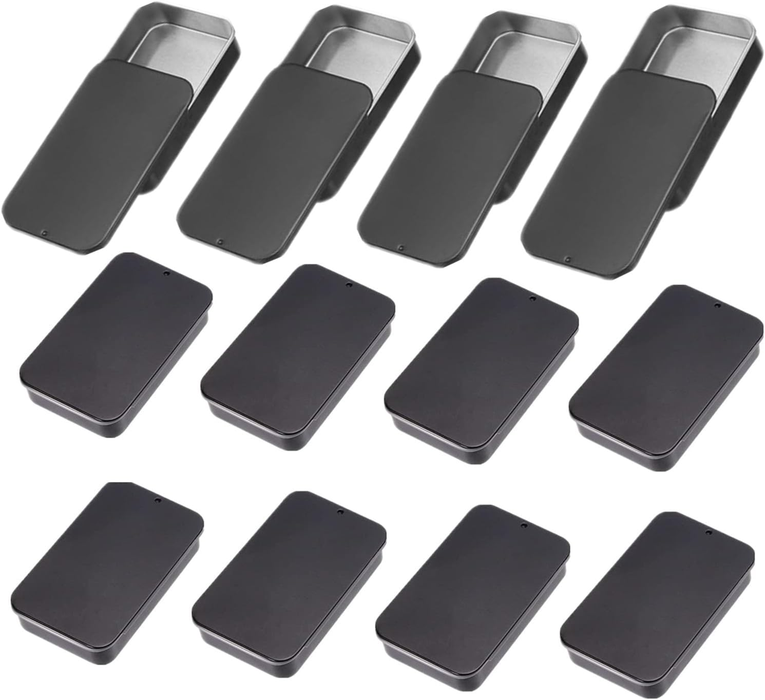 Kastetards 12Pcs Black Metal Tin Box Containers with Slide Lids,Mini Portable Metal Empty Tins Box,For Storage Candies,Solid Perfumes,Lip Balm,Jewelry Crafts,Pills(2.36 X 1.34 X 0.39 Inch)