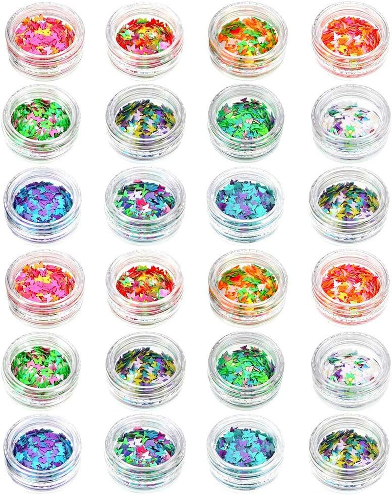 24 Boxes Holographic Butterfly Nail Sequins Nail Art Flakes Iridescent Paillette for Manicure Makeup Decorations image number 2