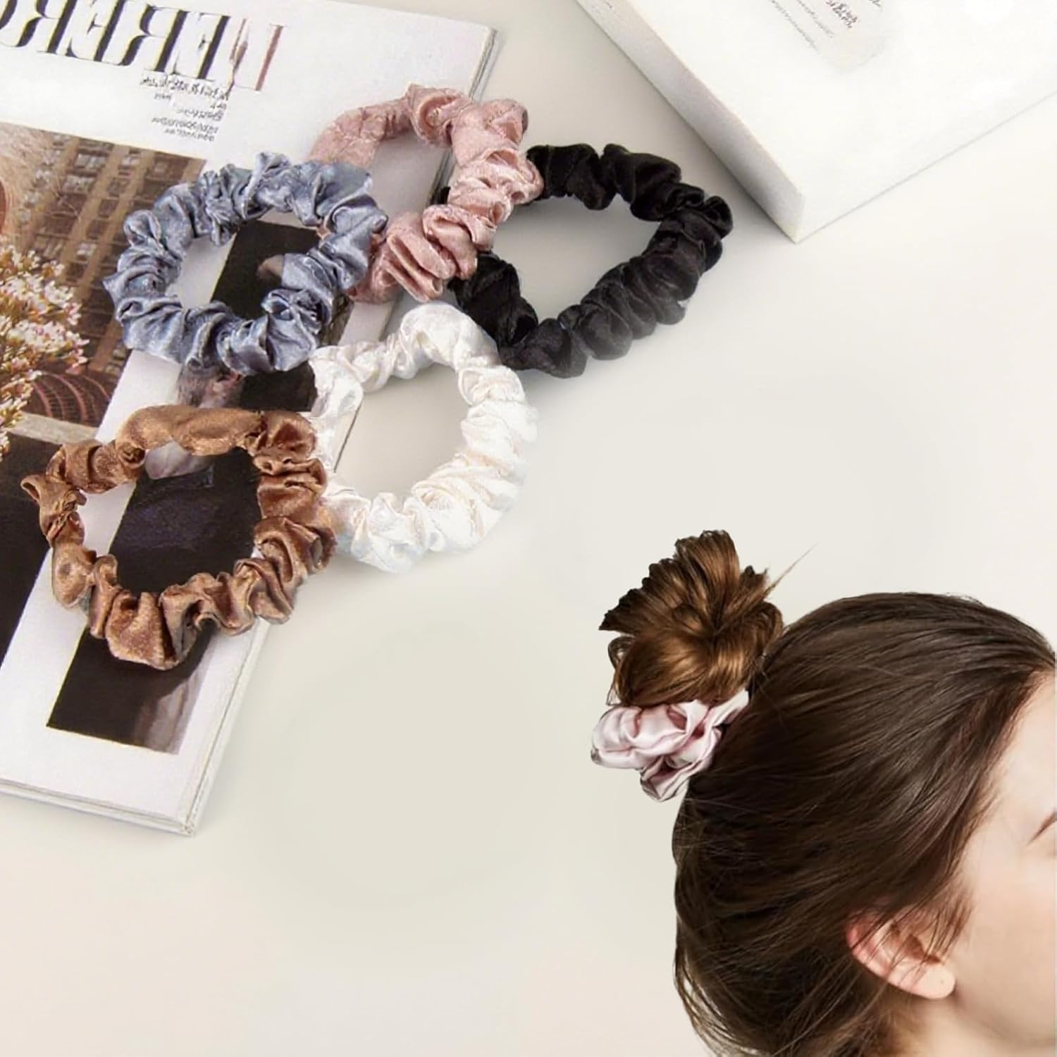 ONBPIY 12Pcs Silk Scrunchie Hair Ties Hair Accessories Silk Hair Ties Scrunchies Set for Women Girls Elastic Ponytail Holder image number 5