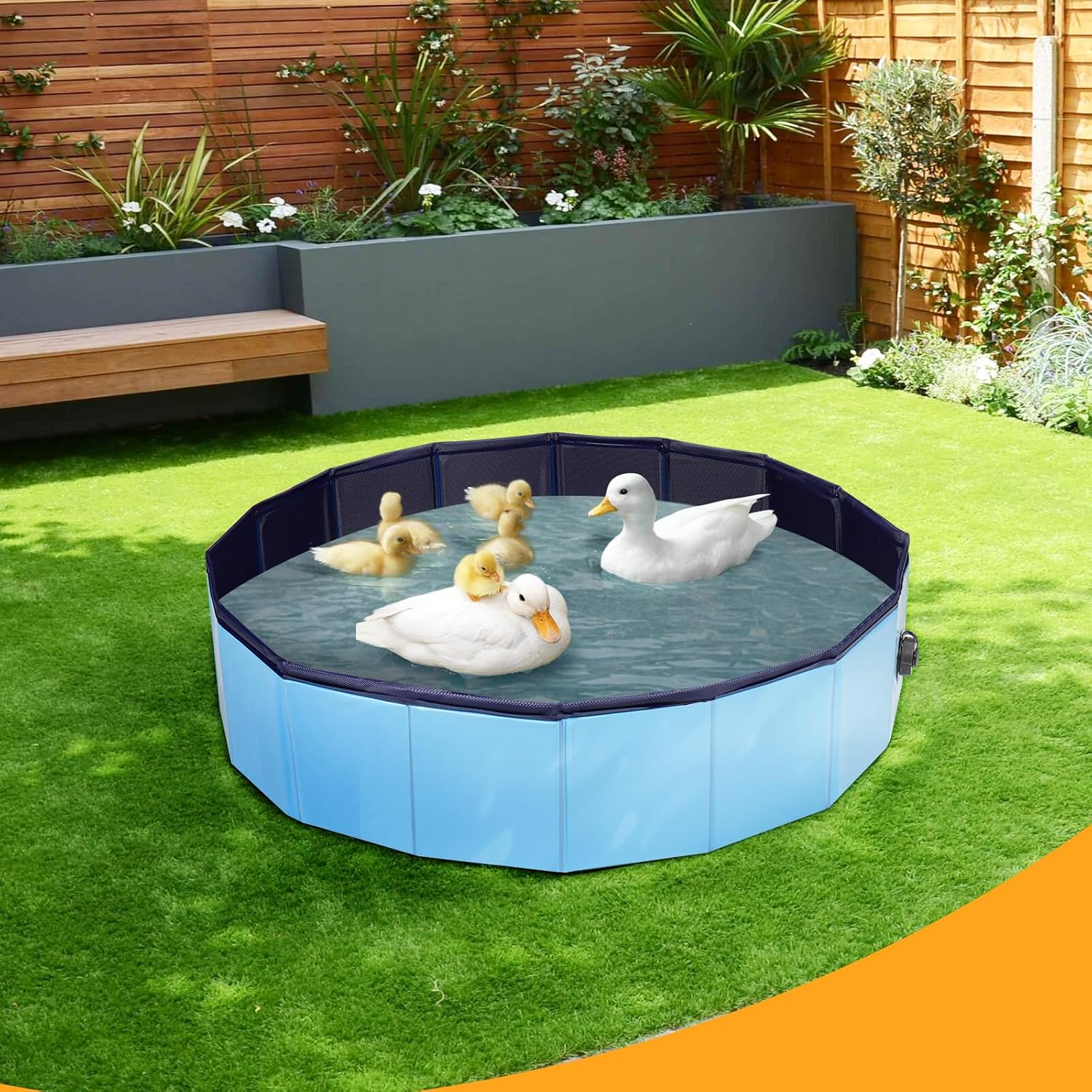 Juome Foldable Duck Swimming Pool, Portable Pond Pool for Ducks, Collapsible Hard Plastic Swimming Pool for Pets Dogs and Cats for Indoor and Outdoor image number 1