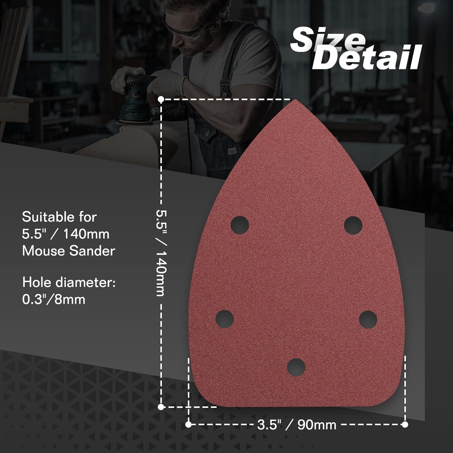 LOLOLE 50PCS Mouse Detail Sander Sandpaper, 40 Grit Aluminum Oxide Triangle Sanding Pads, 5 Holes, Compatible with Metal, Wood, Rubber, Artificial Stone, Glass, Leather, Other Materials image number 4
