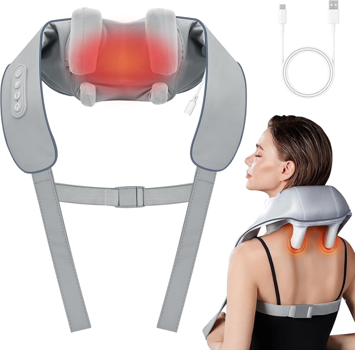 YOKONICO Neck Massager with Heat &ndash; Portable Shiatsu 6D Deep Kneading Massage Pillow for Neck, Back, Shoulders, Legs, and Feet- Relaxation & Muscle Pain Relief at Home or Office