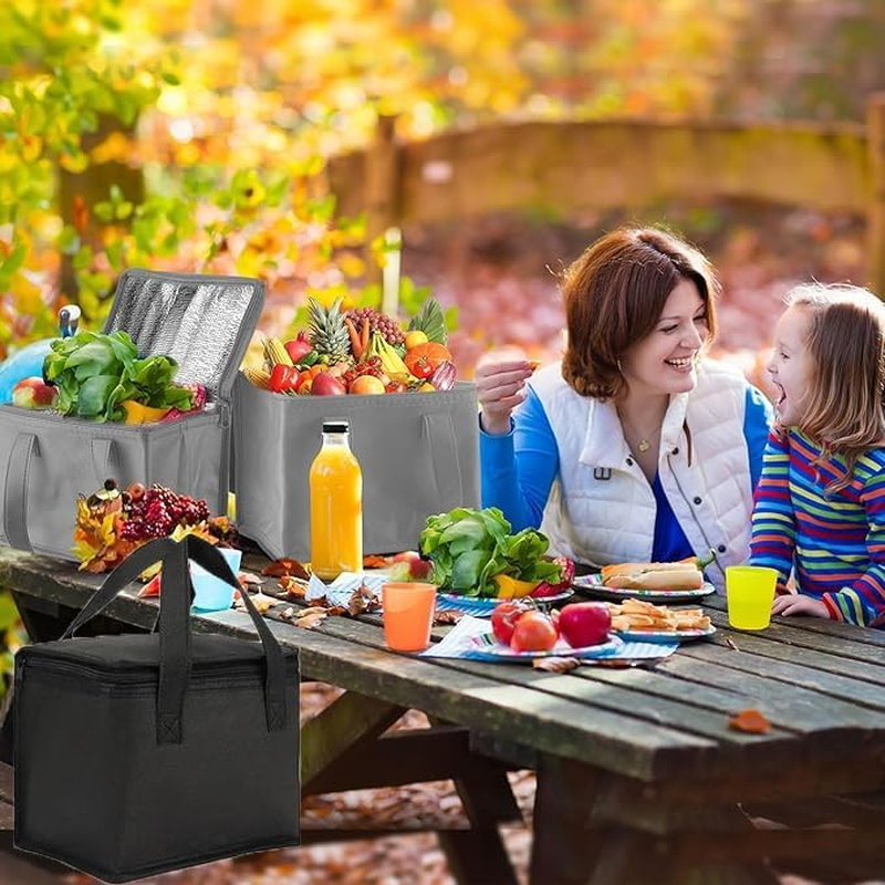 WEZCHUGHAOL 2 Pack Cooler Bag and Insulated Grocery Bags for Food Delivery, Collapsible Cooler, Reusable Shopping Bags for Groceries with Zipper, Foldable, Heavy-Duty, Stands Upright (Black)