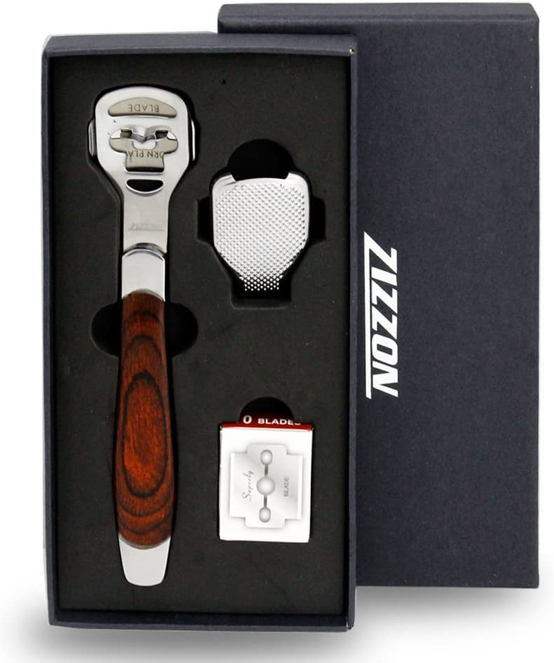 ZIZZON Foot Care Pedicure Callus Shaver Hard Skin Remover Foot Scraper Heel Scraper Wood Handle 10 Blades image number 3