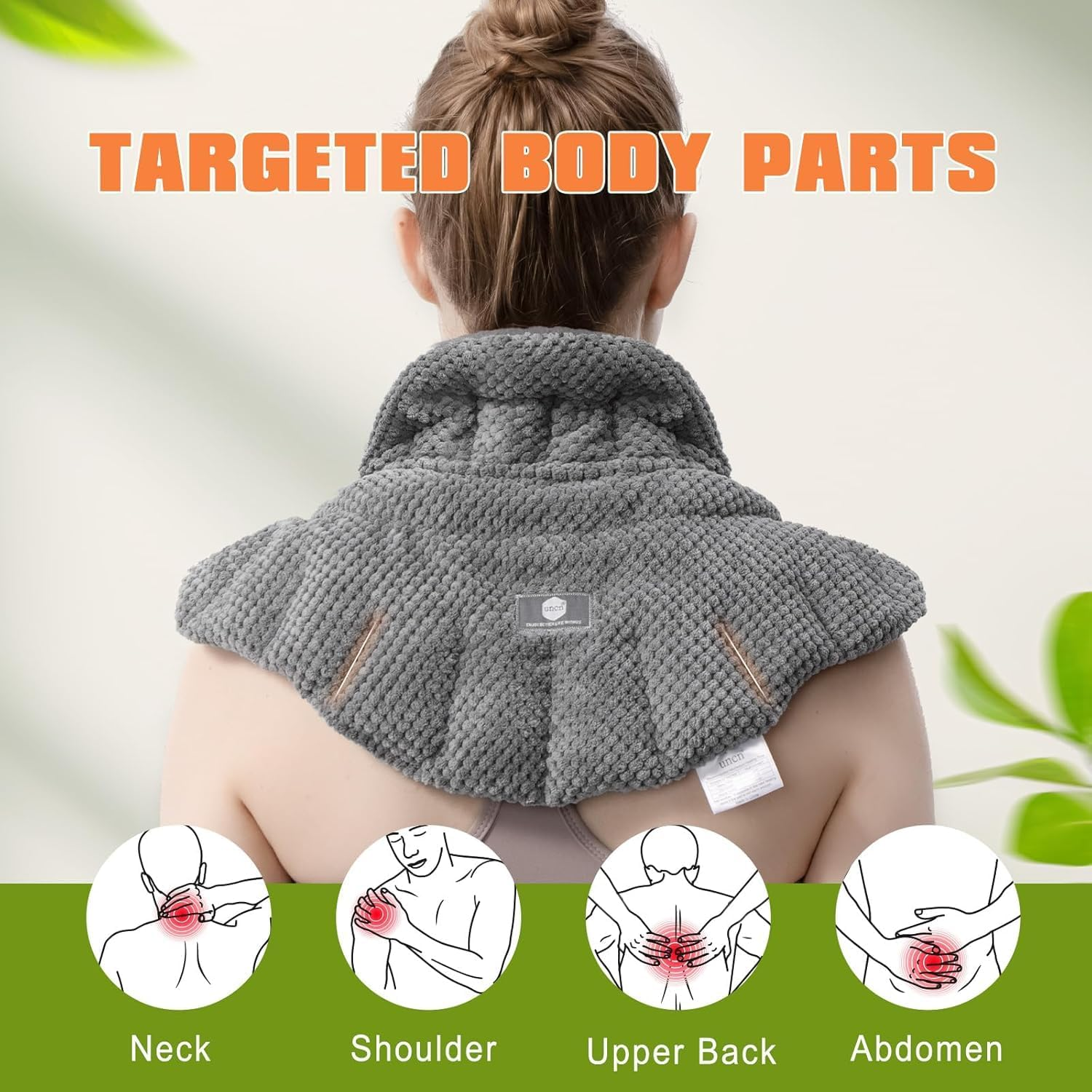 Uncn Microwavable Heating Pad for Neck, Shoulders Back Pain Relief | Large Wheat Bag Microwave Heat Pack | Heated Neck Wrap for Targeting Stress, Tension Relief and Relaxation Grey image number 1