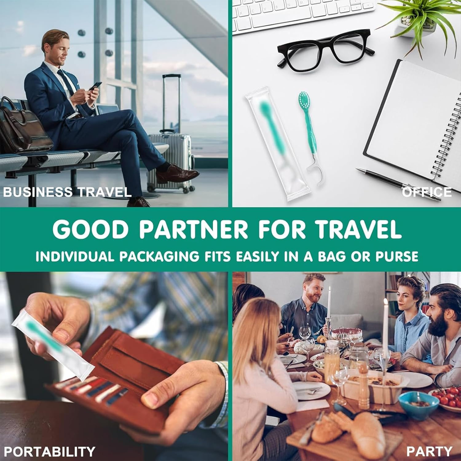 On-The-Go Disposable Toothbrush with Toothpaste - Mini Travel Toothbrush, 5 in 1 Pre-Pasted Toothbrushes with Floss + Pick + Tongue Scraper, Individually Packed Travel Essentials - 26 Count (4 Flavor) image number 5