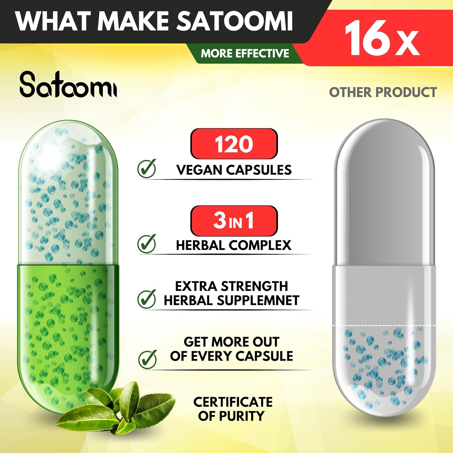 SATOOMI Green Tea Extract Supplement for Women & Men with Garcinia Cambogia, White Kidney Bean Blend - 120 Vegan Capsules for 2 Month Supply image number 6