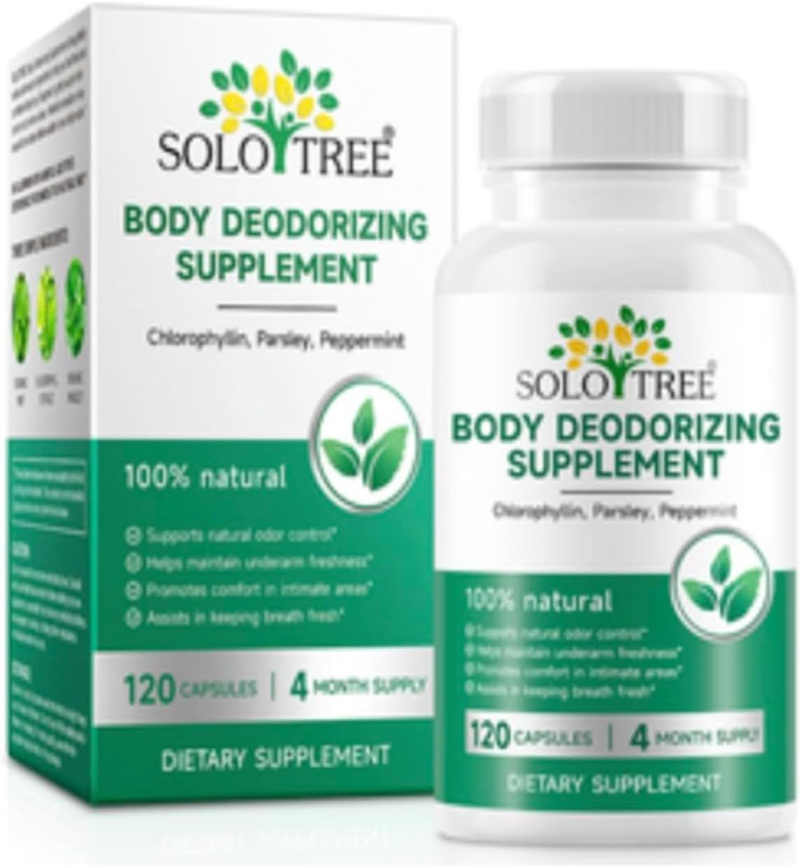 Body Deodorizing Supplement | Natural Internal Freshness Support with Chlorophyllin, Parsley & Peppermint | 120 Capsules | 4-Month Supply | 100% Natural, Plant-Based Formula