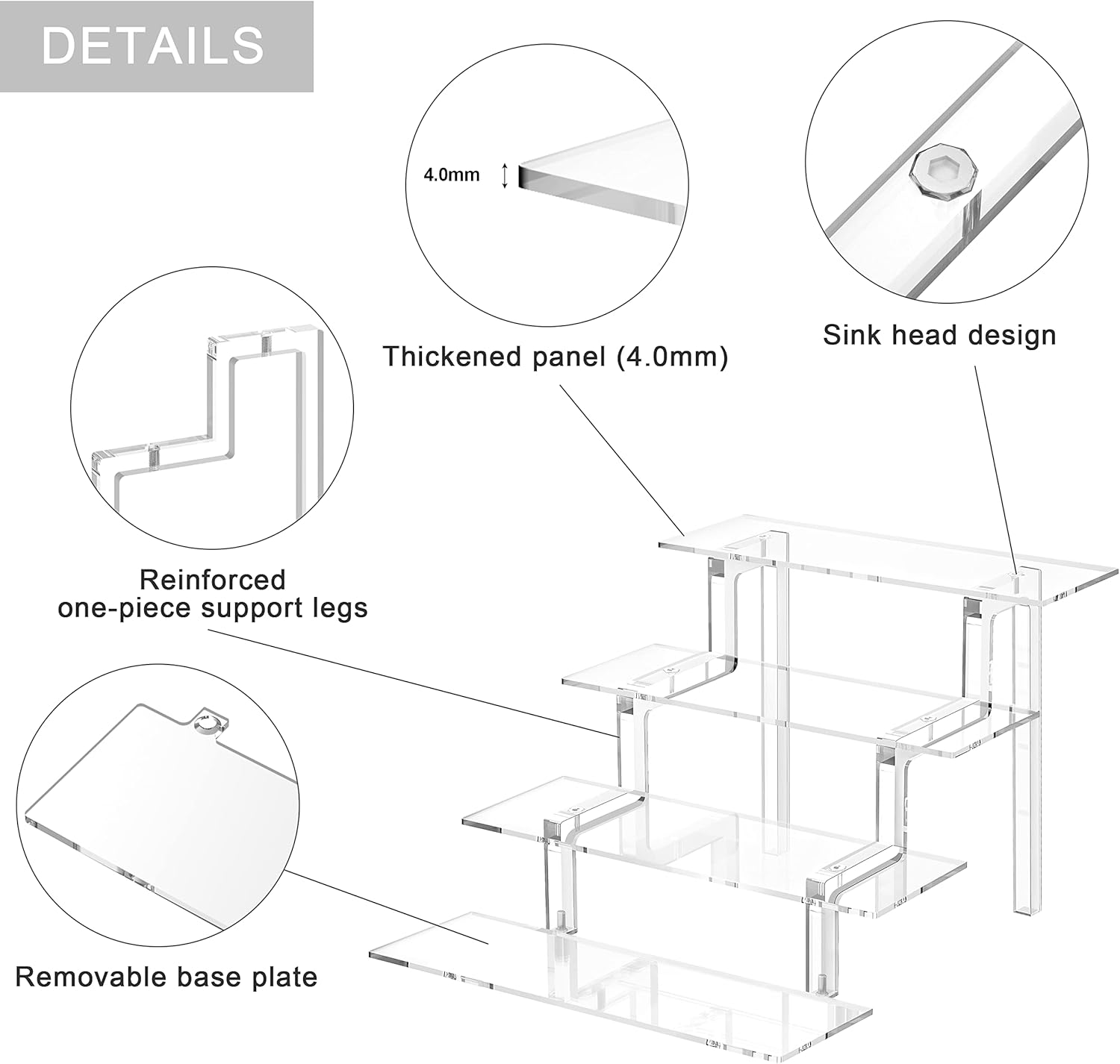 Display Stand, 12&rdquo; Perfume Organizer, Display Risers Acrylic Display Shelf for Perfume Cologne Makeup, Clear Acrylic Shelves, 4 Tier Acrylic Risers Cologne Stand for Wedding Party Birthday (1 Pack) image number 5