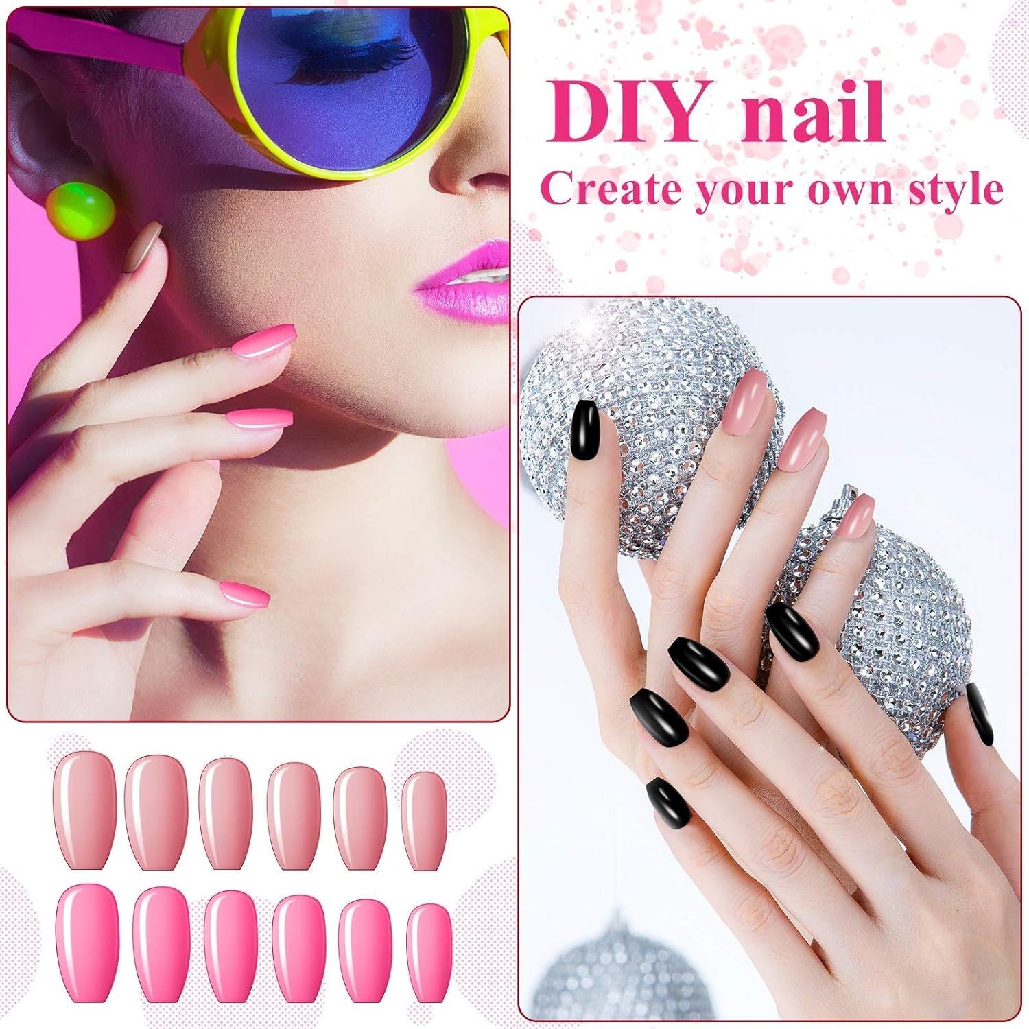 Maitys 720 Pieces 30 Sets Medium Square Press on Nails Glossy Fake Nails Solid Color Artificial Tips Full Cover for Women Girls Ballerina Diy(Classic Colors) image number 6