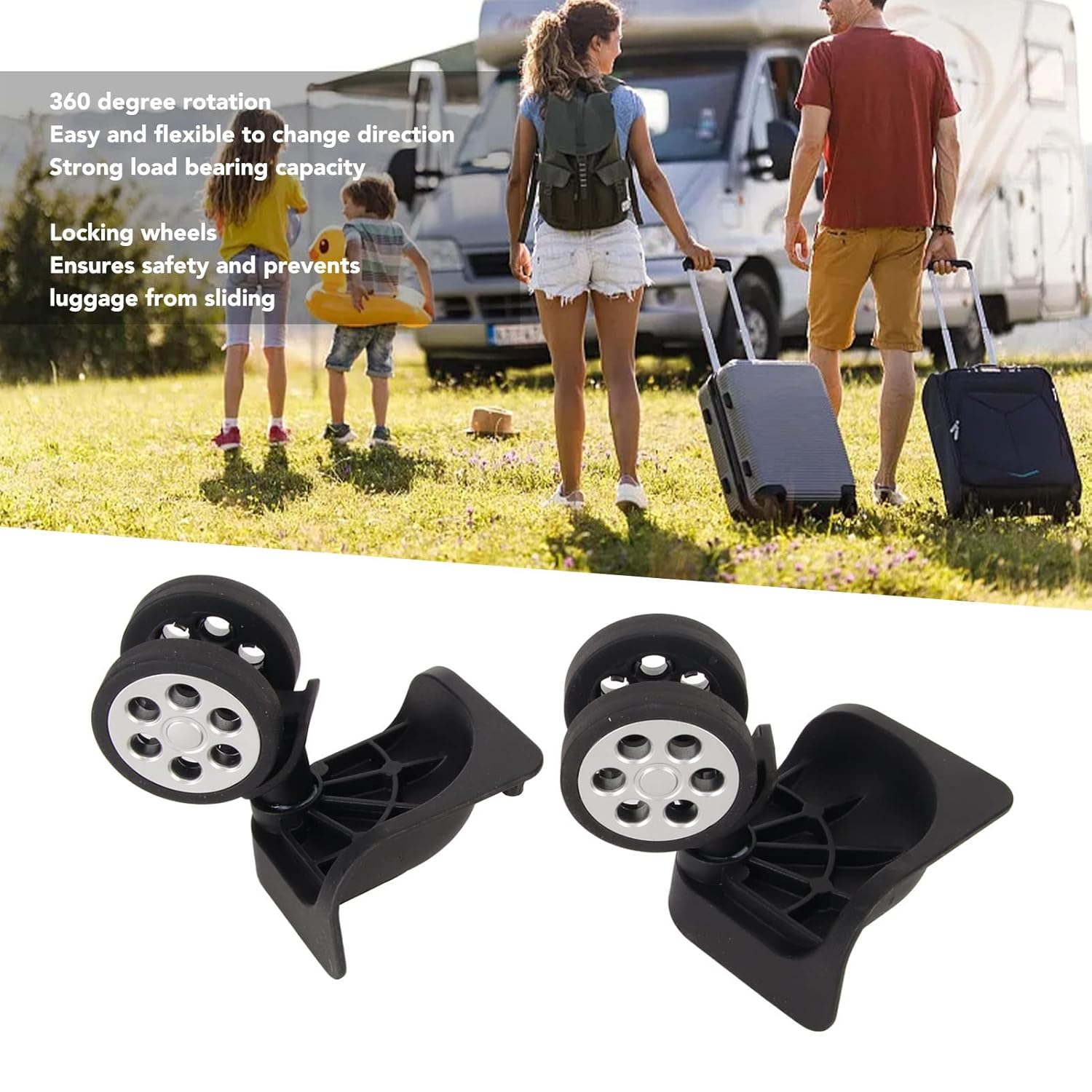 2 Pcs Luggage Wheels Replacement 360 Degree Rotation, Lockable Suitcase Caster with Screws for Replacement, Travel Suitcase Silent Wheel Repair Set image number 1