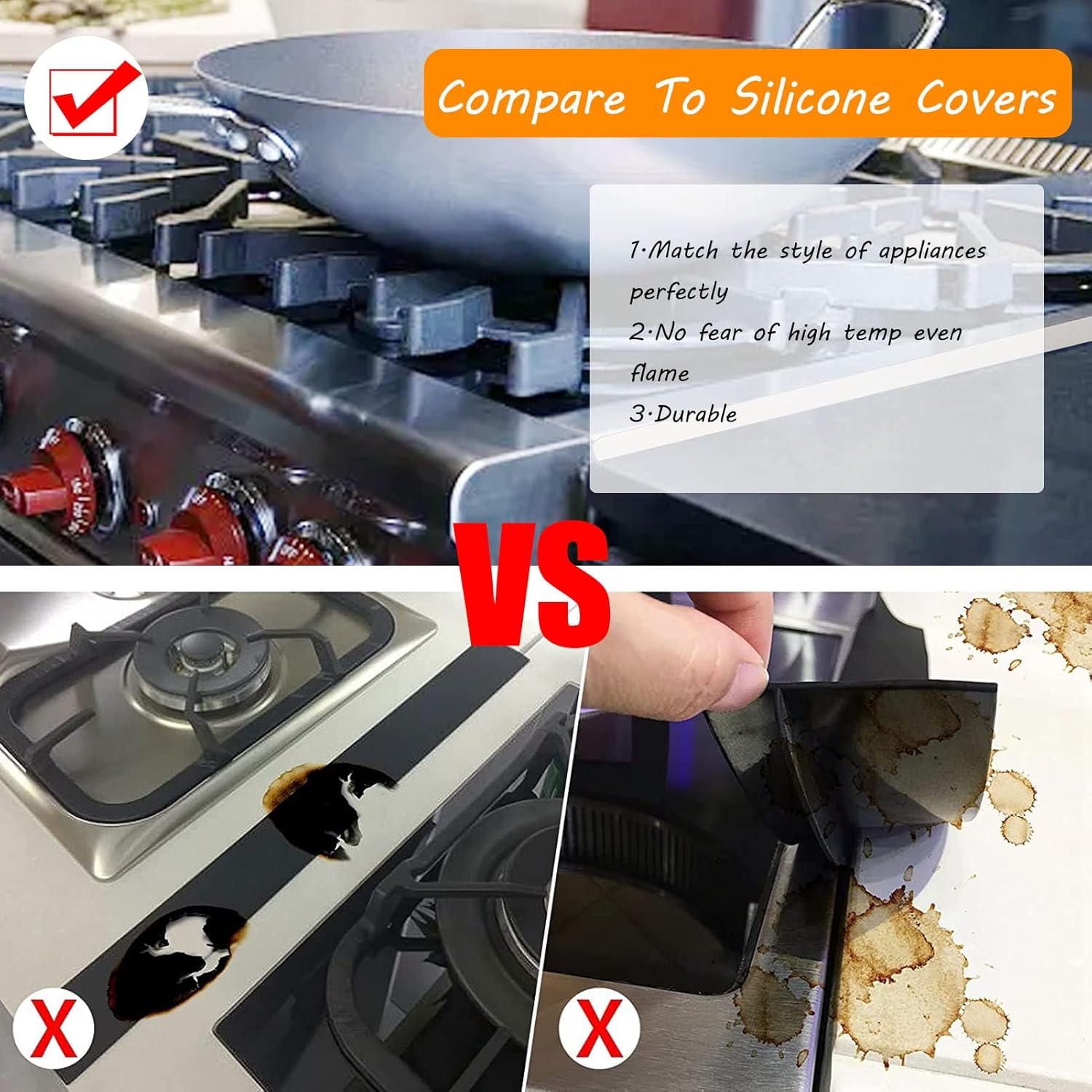 60Cm Stove Gap Covers Stainless Steel, Stove Side Filler Stainless Steel Stove Gap Cover Heat Resistant Oven Gap Cover image number 2