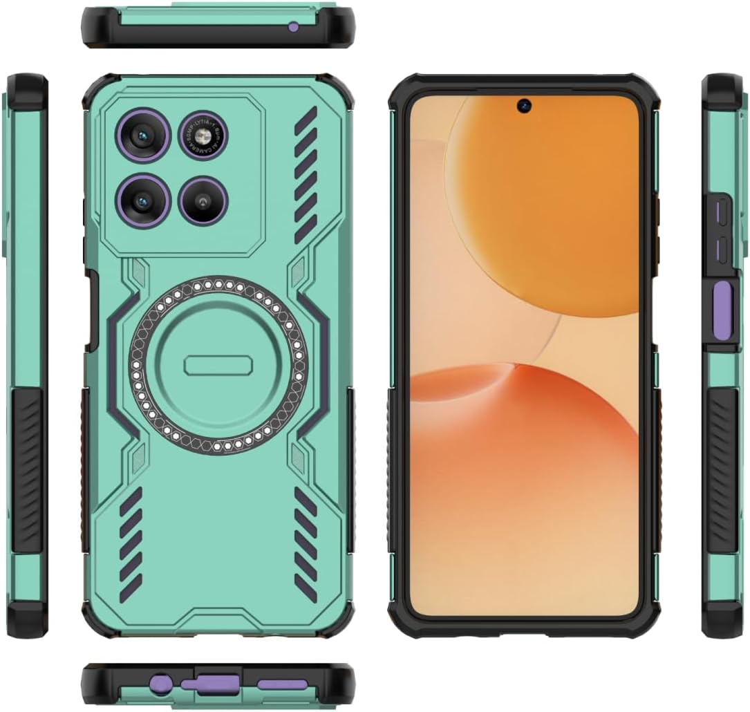 HULLIN Mobile Phone Case Design for Motorola Moto G57 / G57 Power / G67 Power (6.72 Inches), Shockproof Armoured Case with Magnetic Ring - Green - Black image number 5