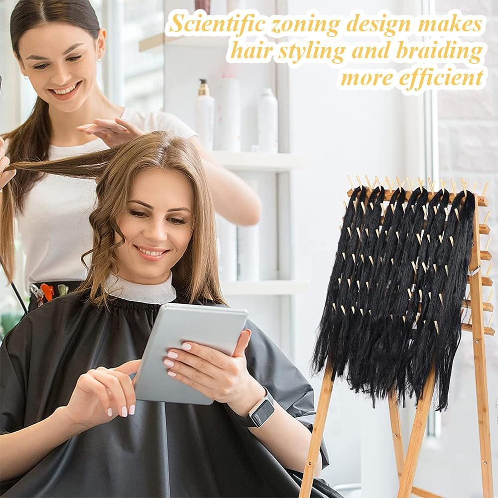 Braided Hair Rack,Wooden Braid Hair Stand,Made of Pine Wood and Plywood,Hair Separator,Salon Hair Extensions Display Rack for Braiders,Easy to Assembly
