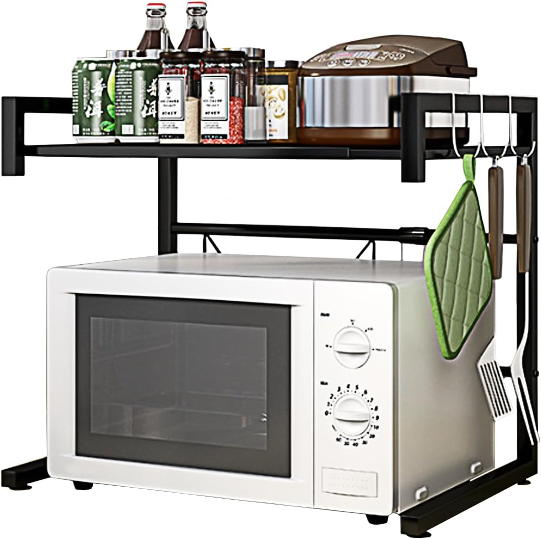 Microwave Shelf Kitchen Organiser Oven Rack Toaster Stand Shelf Storage Metal Cabinet Shelving Kitchen Supplies Tableware (Black)