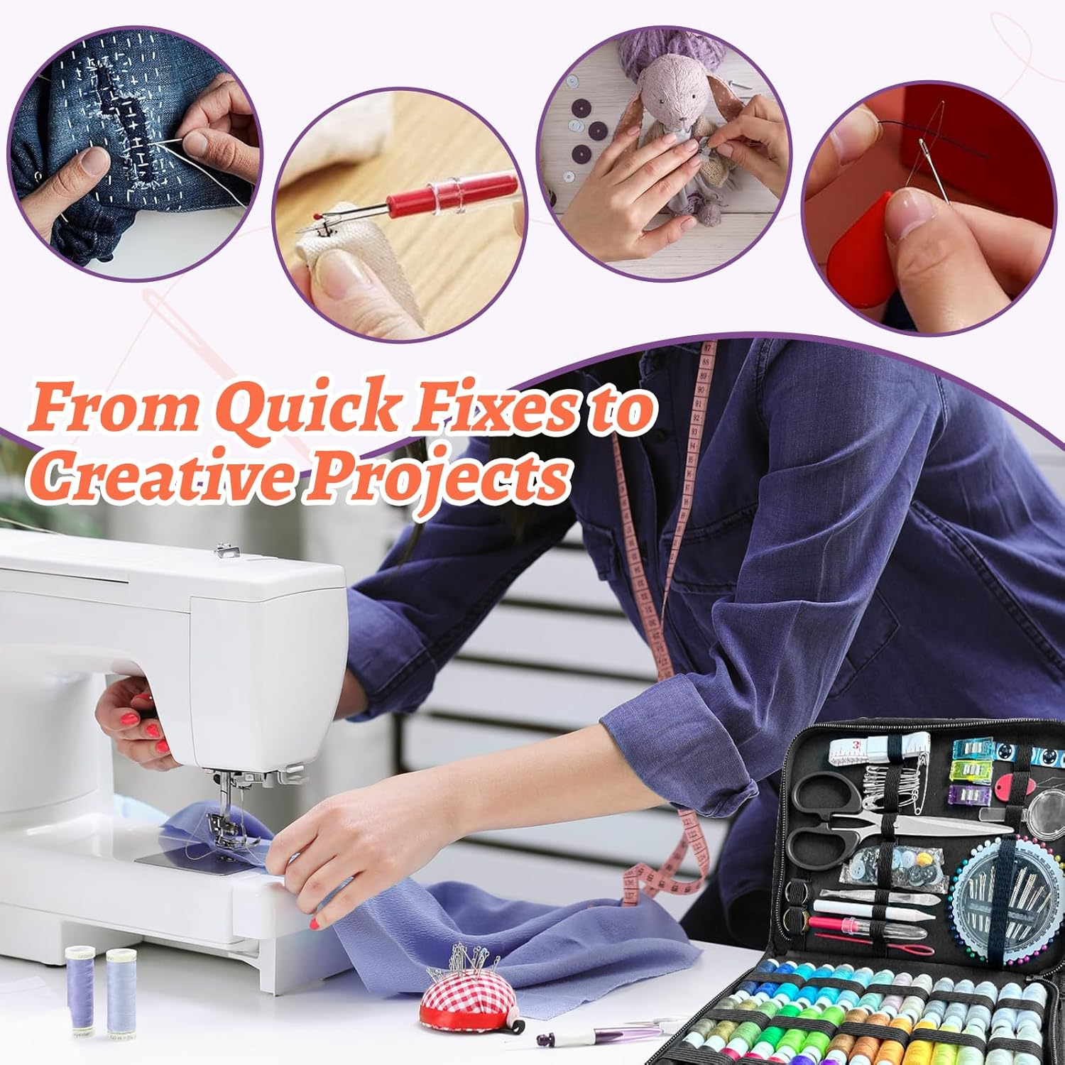 Shanghigh Sewing Kit 170Pcs - Professional Sewing Kits for Adults Beginners Kids Travel Home Emergency, 42 XL Thread & 30 Needles Small Sewing Supplies Accessories, Gifts for Mom Grandma Women Men image number 2