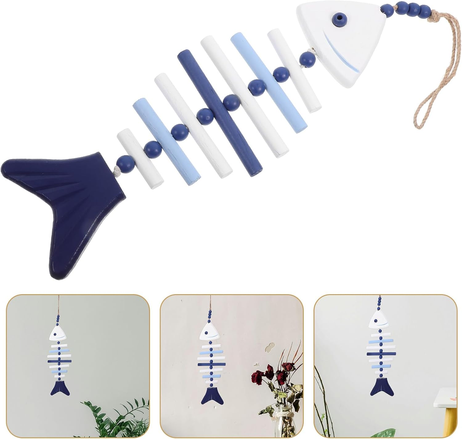 LUOZZY Mediterranean Style Wooden Fish Bone Hanging Decoration Nautical Wall Fish Bone Pendant Wall Hanging Ornament for Home Bar Supply image number 5