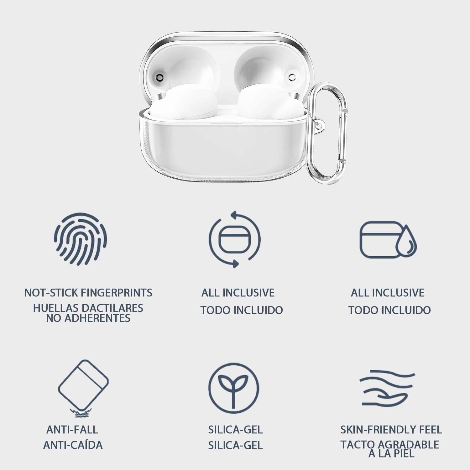 USTIYA Case for Sony WF-1000XM5 Protection Cover Full-Body Soft Silicone with Keychain Headphone Accessories (Clear)