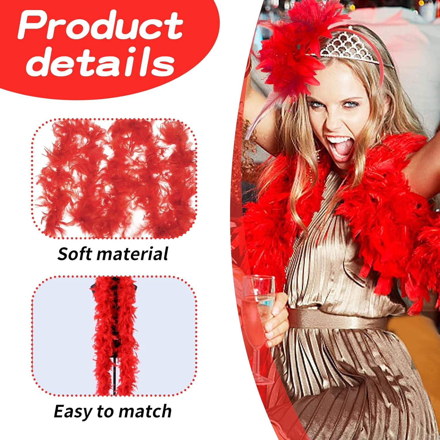 PMELCXD Women'S Feather and Carnival Headband &ndash; Women'S Hair Accessories and Dress Years with Red Headband, Accessories Years Woman Carnival Style image number 6