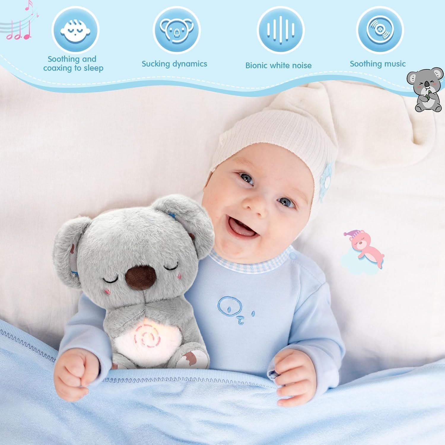 Baby Toy Soothe'N Snuggle Koala Bear Portable Plush Sound Machine with Music Lights & Breathing Motion for Newborns 0+ Months Baby Adult and Relaxation, Anxiety Relief image number 5