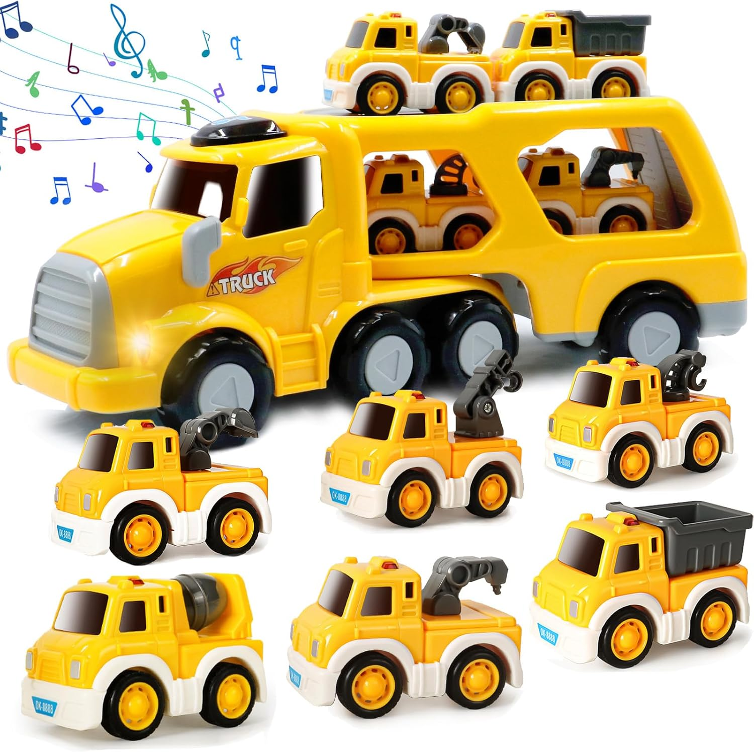7-In-1 Construction Truck Toddel Toys Car for Boys Vehicle Car Construction Toys Car Carrier Vehicle Toy Set Kids Toys Gifts for Toddlers Boys Girls 3 4 5 6 7 8 9 10 + Year Old Birthday Christmas image number 3