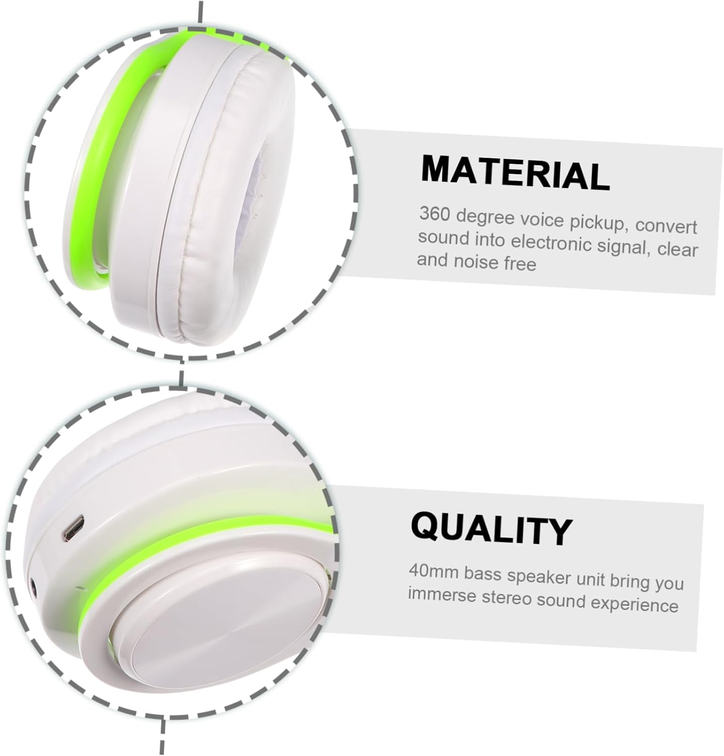 Holibanna Wireless Foldable Headset Over-Ear Stereo Headphone Adjustable Design Noise Reduction for Sports and Travel, Green and White